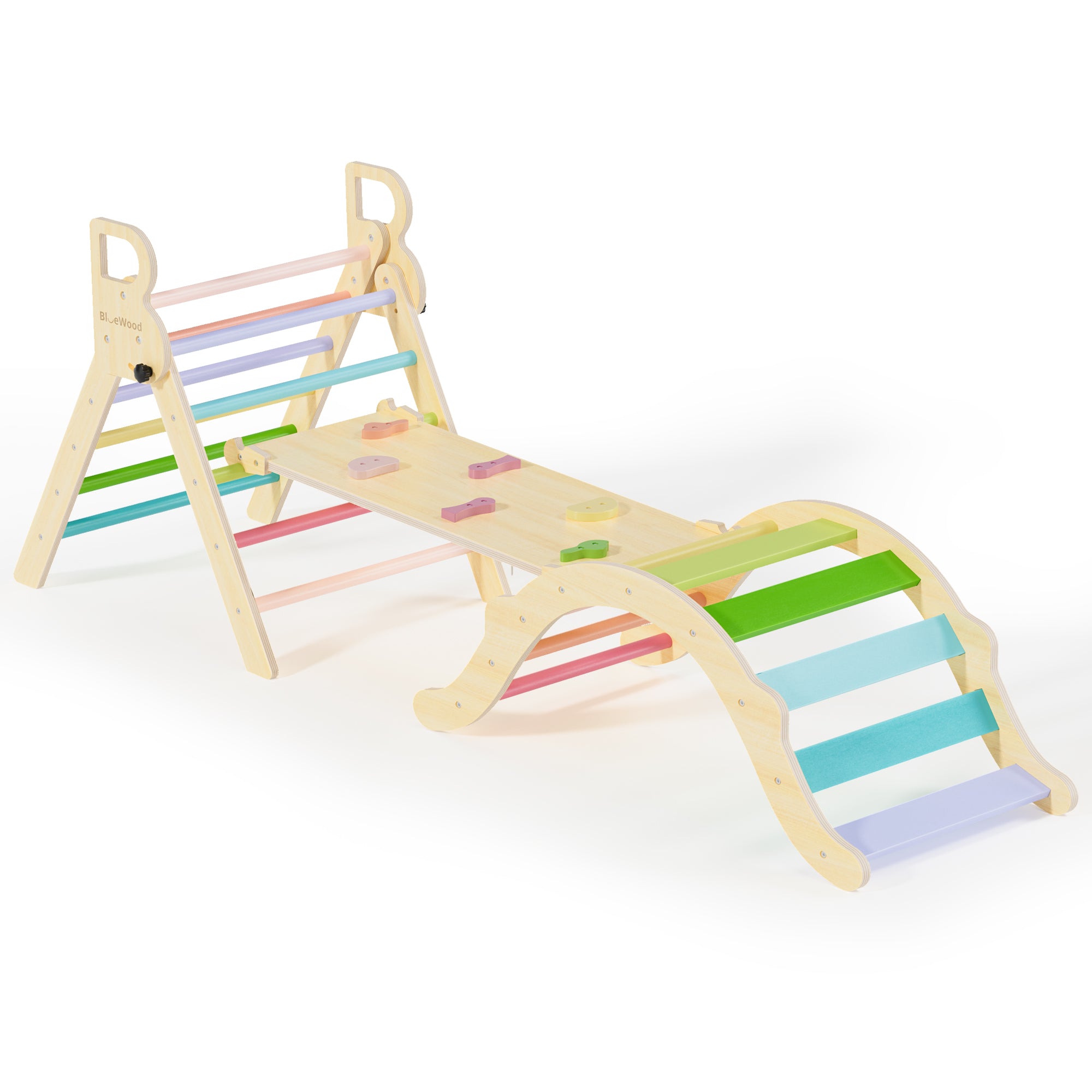 BlueWood 7-in-1 Foldable Wooden Climbing Triangle Set for Kids - Montessori Indoor Jungle Gym