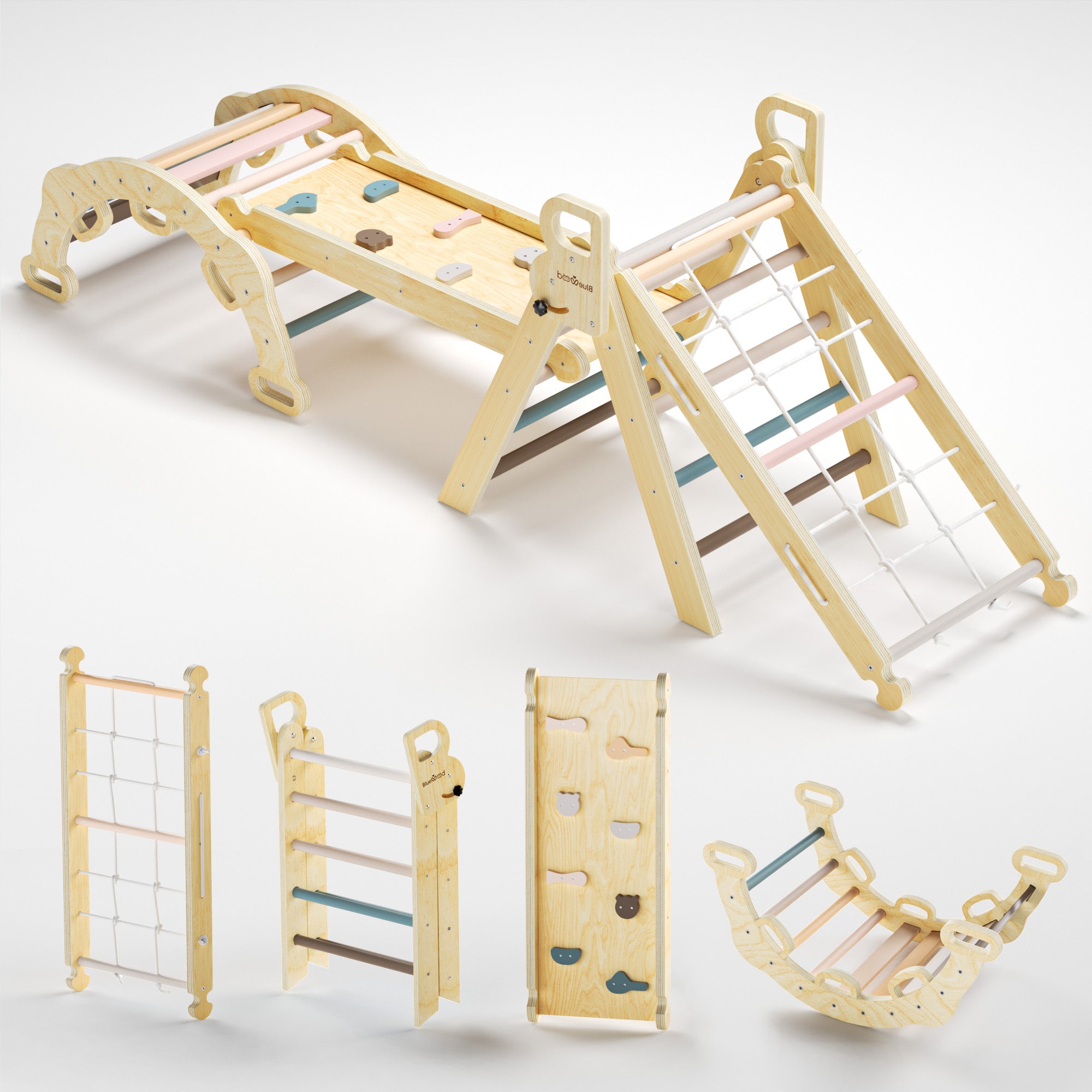 Aurora- BlueWood® Échelle de corde Pikler Triangle Set * Ton bois naturel