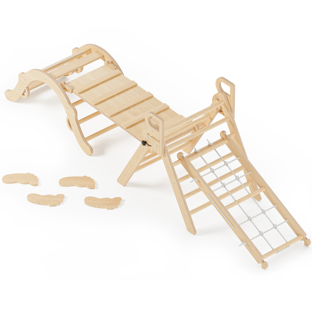 Ramble- Juego triangular Pikler BlueWood® con escalera de cuerda *Tono madera