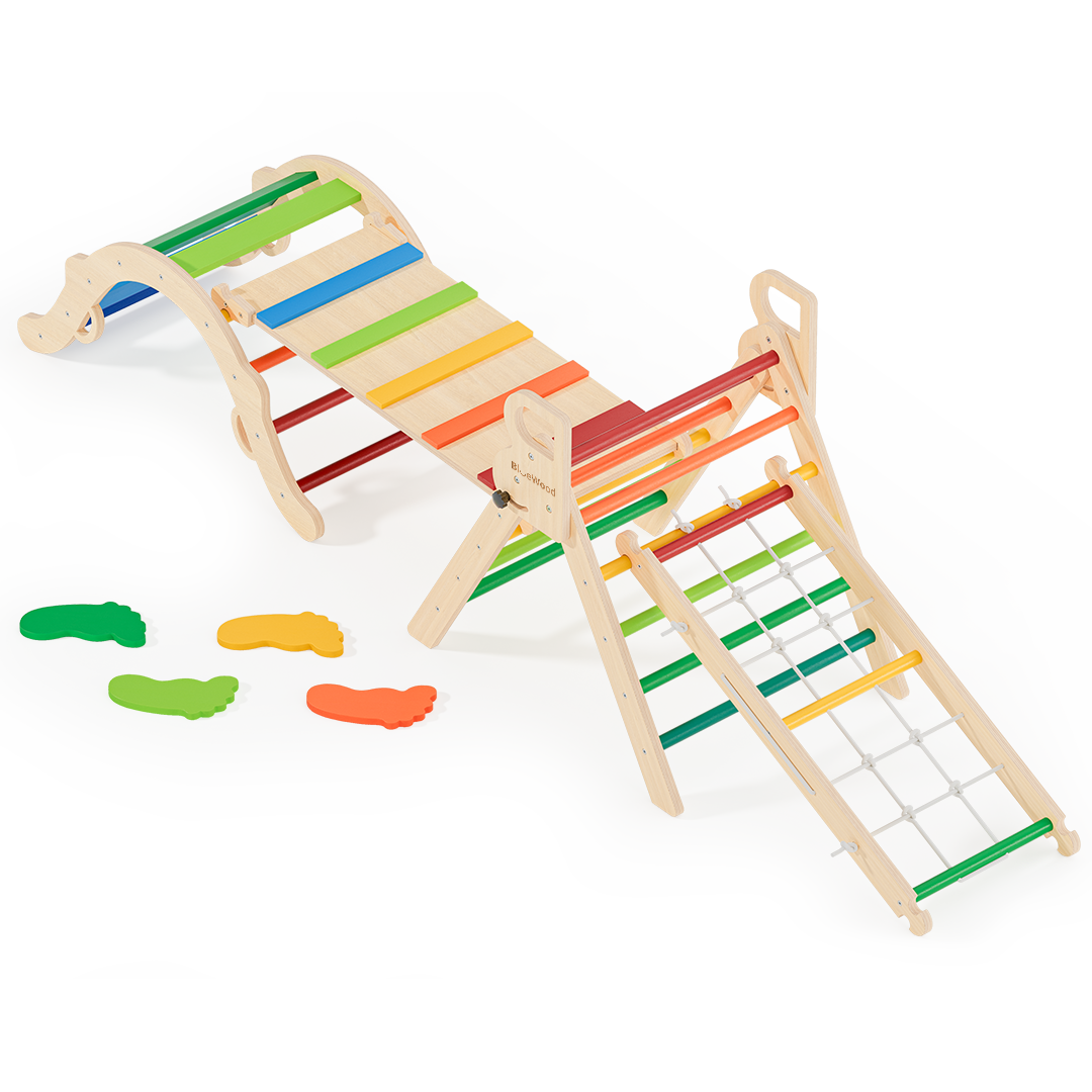 Ramble - BlueWood® Pikler Triangle Playset avec échelle de corde *Arc-en-ciel