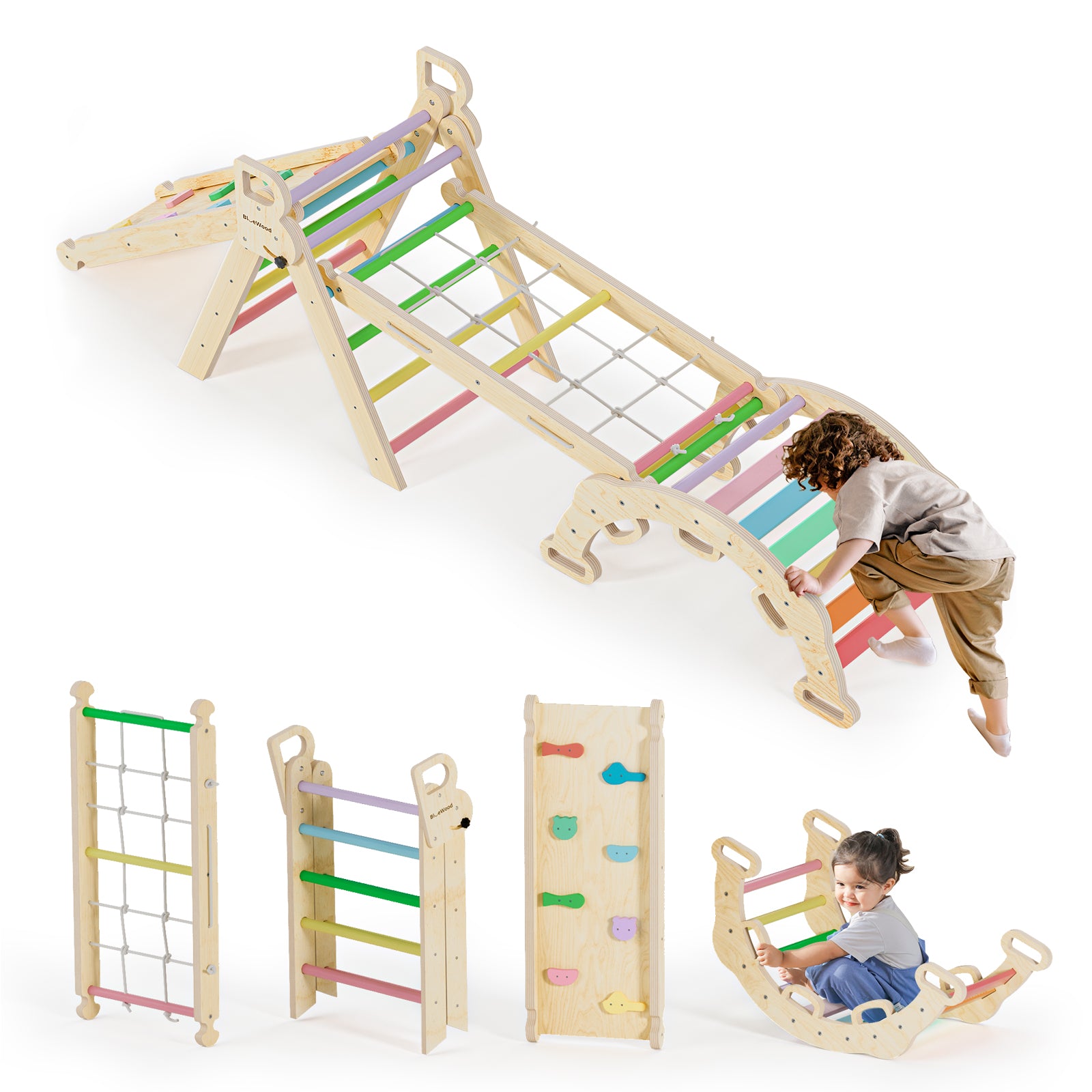 Aurora- BlueWood® Échelle de corde Pikler Triangle Set *Arc-en-ciel