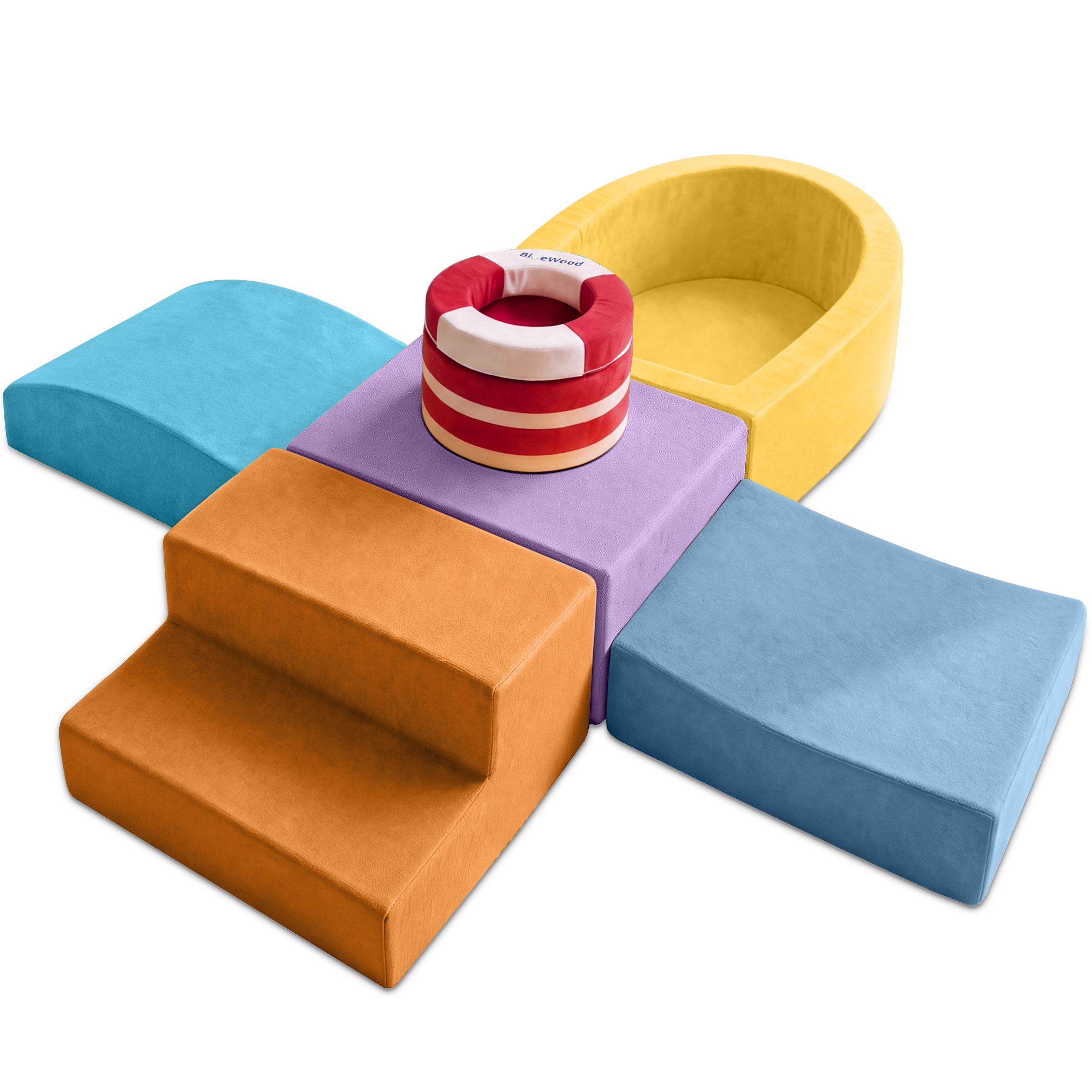 BlueWood Foam Climbing Blocks for Toddlers, 7-Piece Baby Soft Play Set, Macaron Yellow-purple