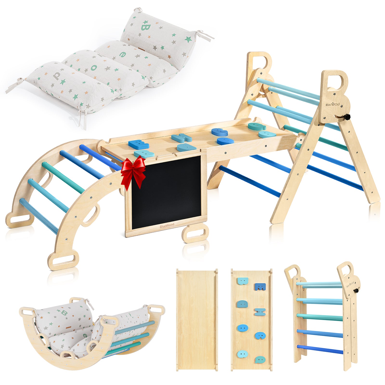 Nostalgia Series – BlueWood®’s Pikler Triangle Set with Cushions - 4 Color Options