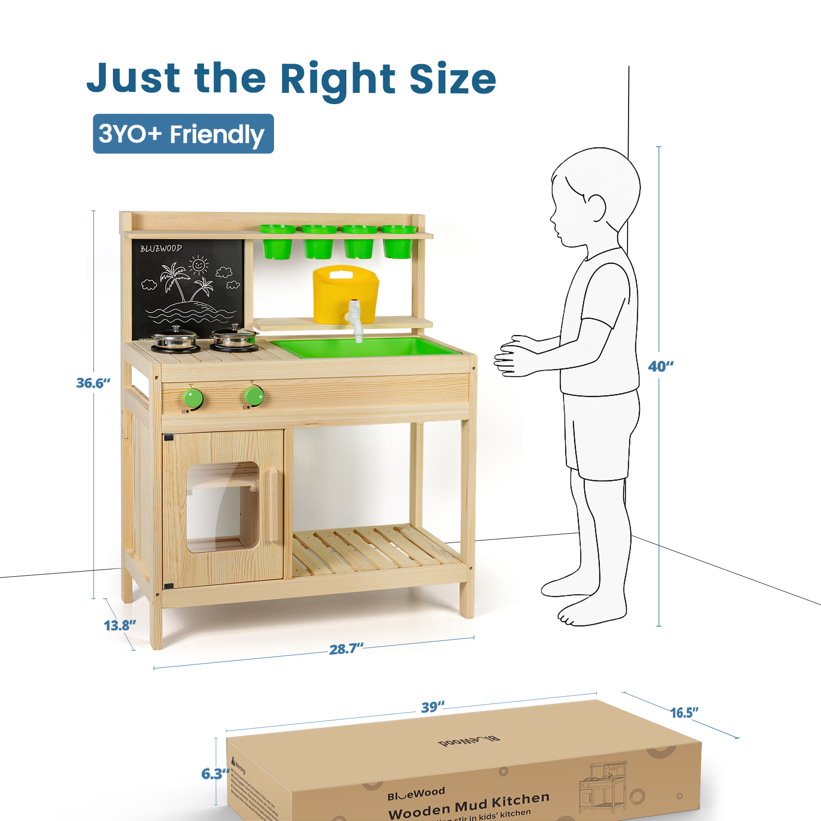 Pure Wood Mud Kitchen — For Backyard & Patio or Indoor Pretend Food Play