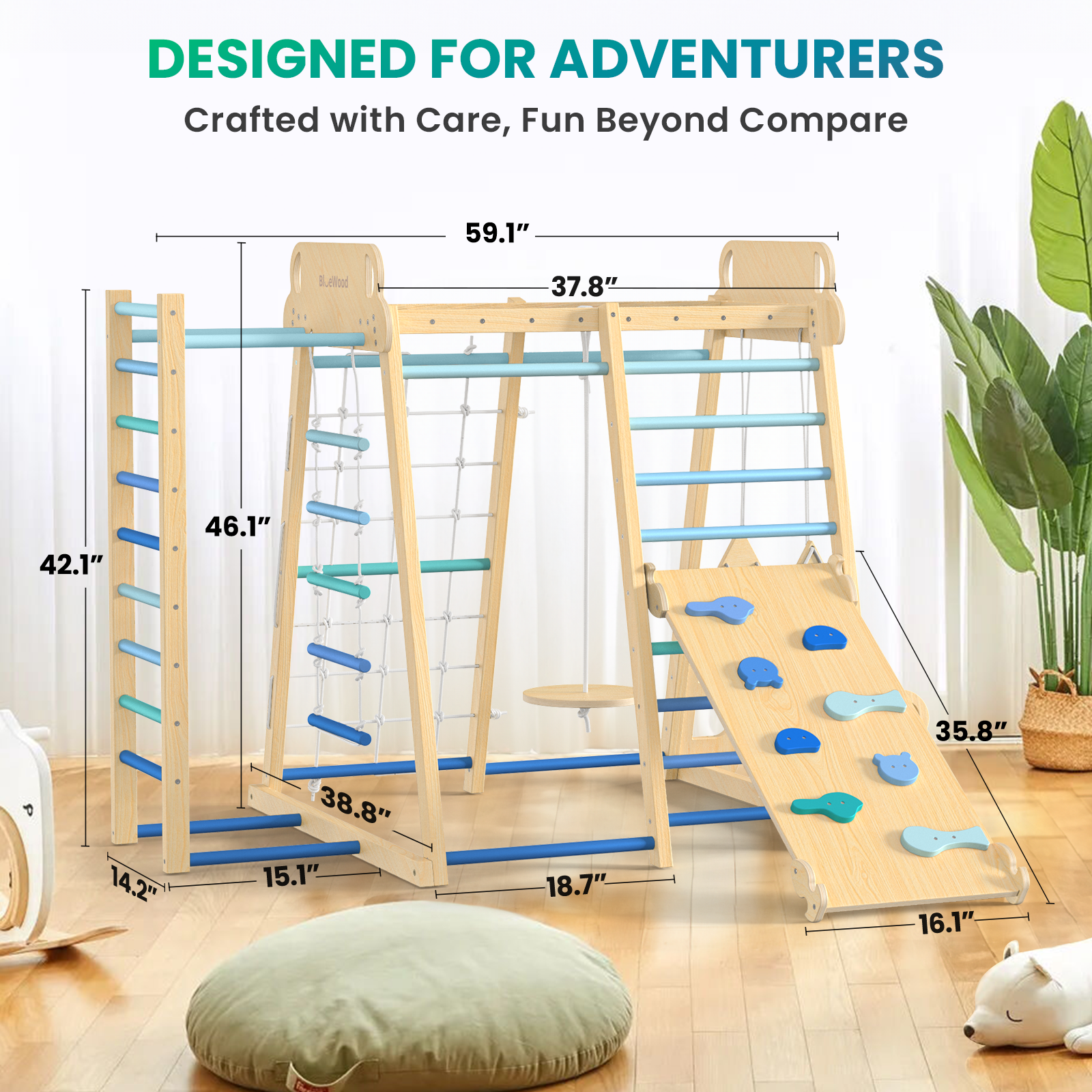 Safari- BlueWood® Indoor Jungle Gym *Gradient Blue