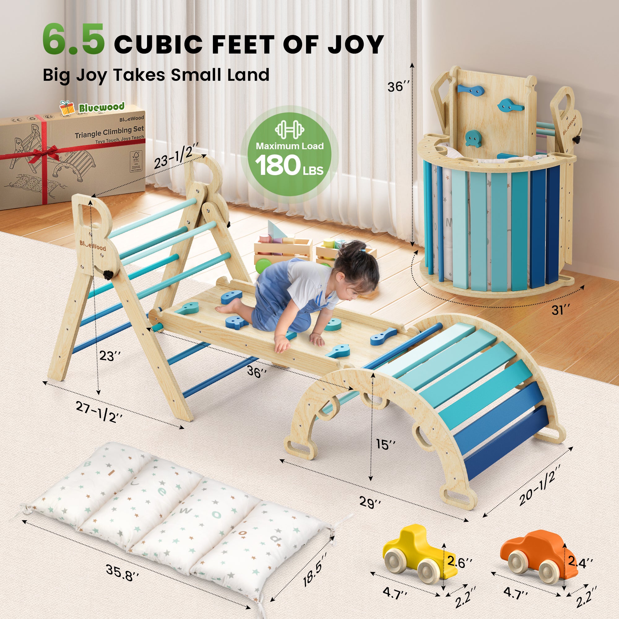 Juego de triángulos Pikler Aurora- BlueWood® 2024 *Azul degradado