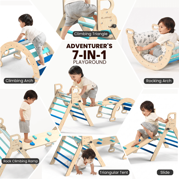 Pikler Triangle Set, 8 in 1, for 6 Months to 6 Years Children, 150 lb Load, 4 Piece, Foldable