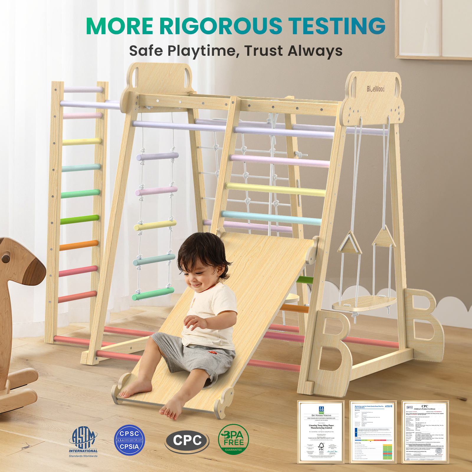 Safari Land - Juegos de columpios para gimnasios de jungla de interior BlueWood® *Arcoíris