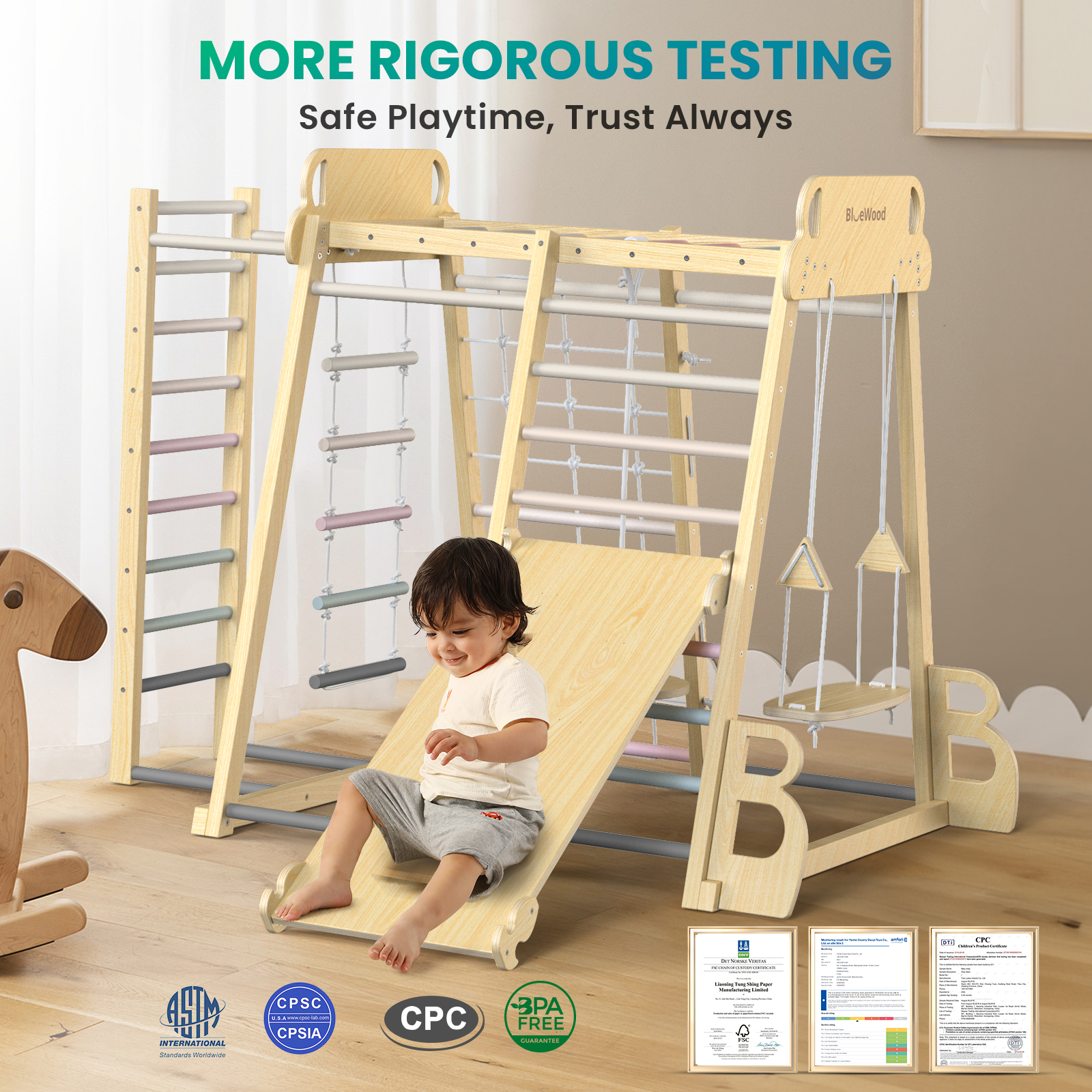 Safari Land - Juegos de columpios de gimnasio de jungla para interiores BlueWood®*Morandi