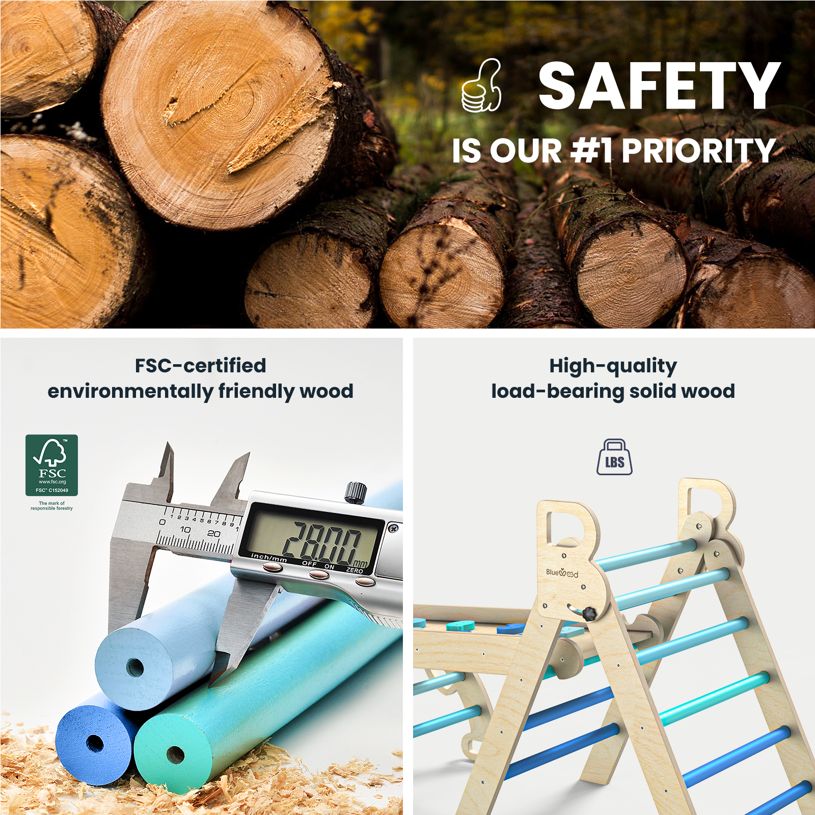 Nostalgia - Juego de triángulos Pikler clásicos BlueWood® *Azul degradado