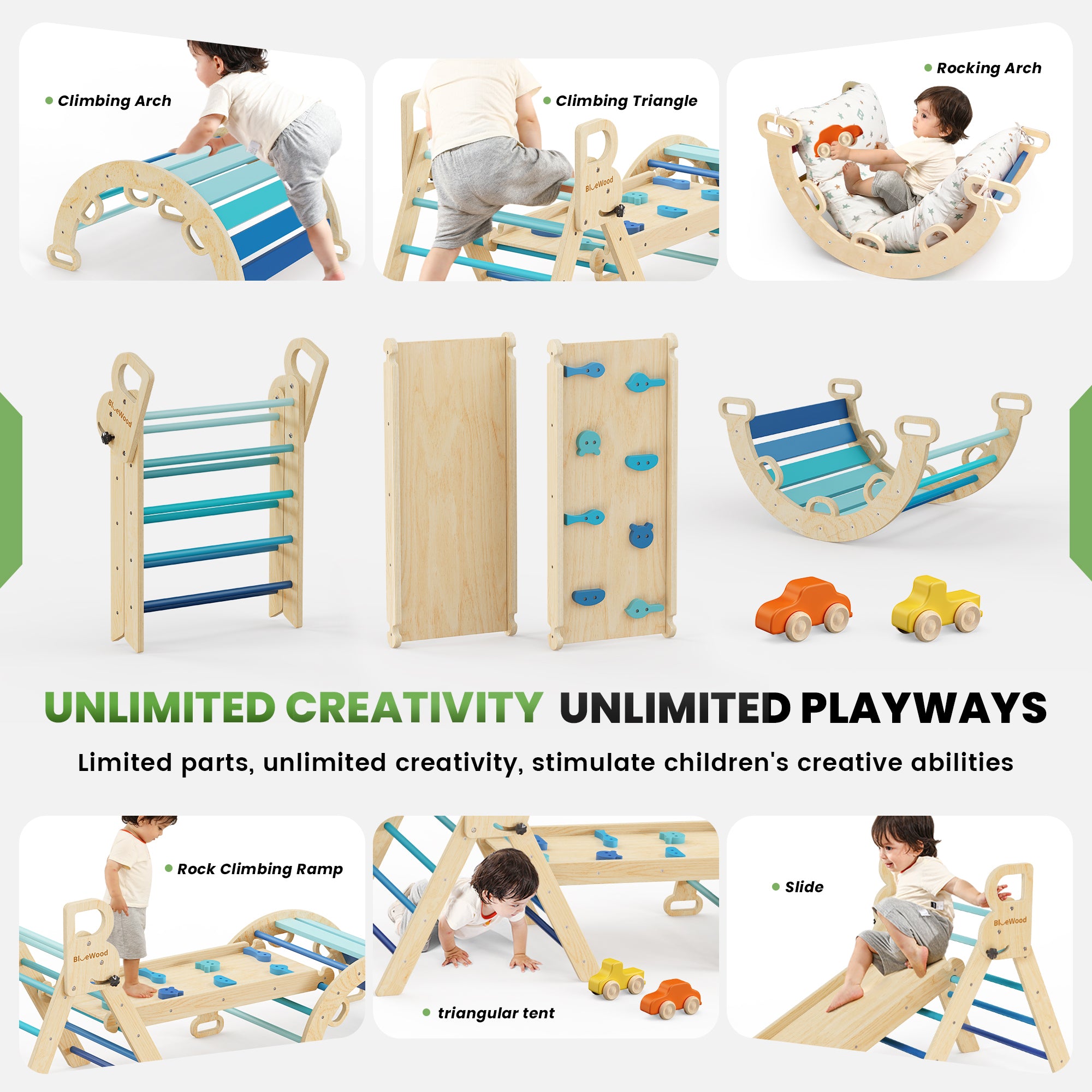 Juego de triángulos Pikler Aurora- BlueWood® 2024 *Azul degradado