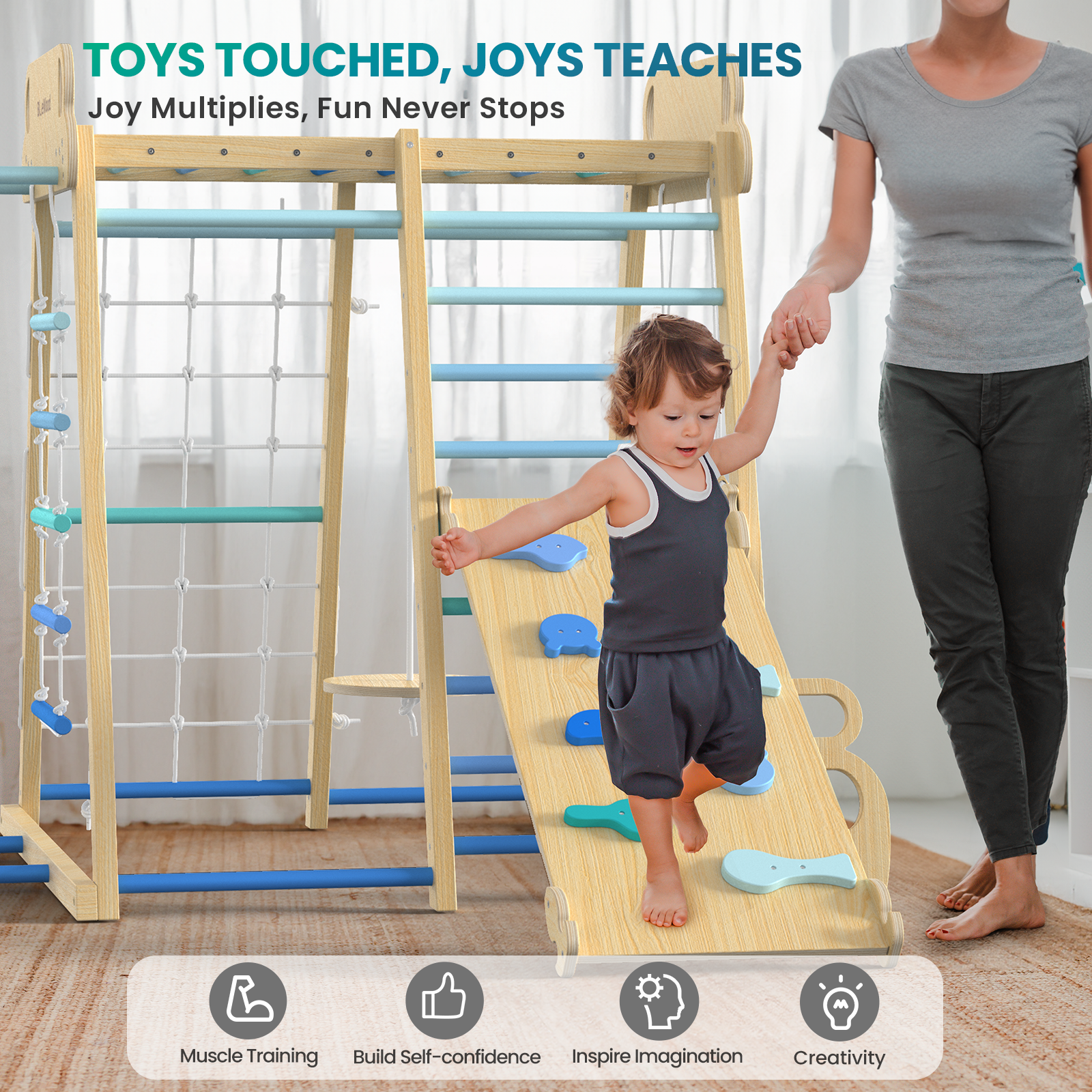 Safari Land - Juegos de columpios para gimnasios de jungla de interior BlueWood®*Azul degradado