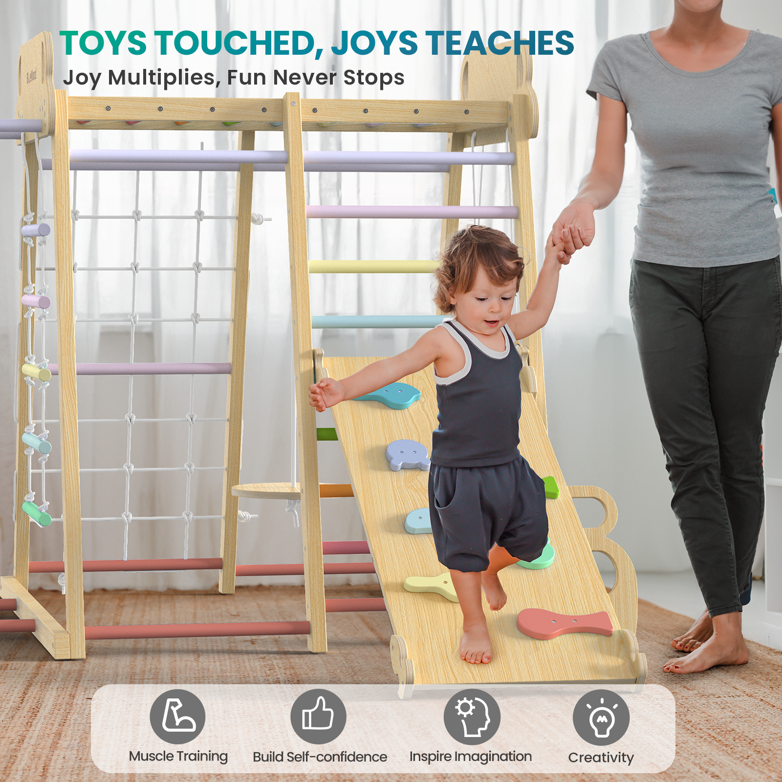 Safari Land - Juegos de columpios para gimnasios de jungla de interior BlueWood® *Arcoíris