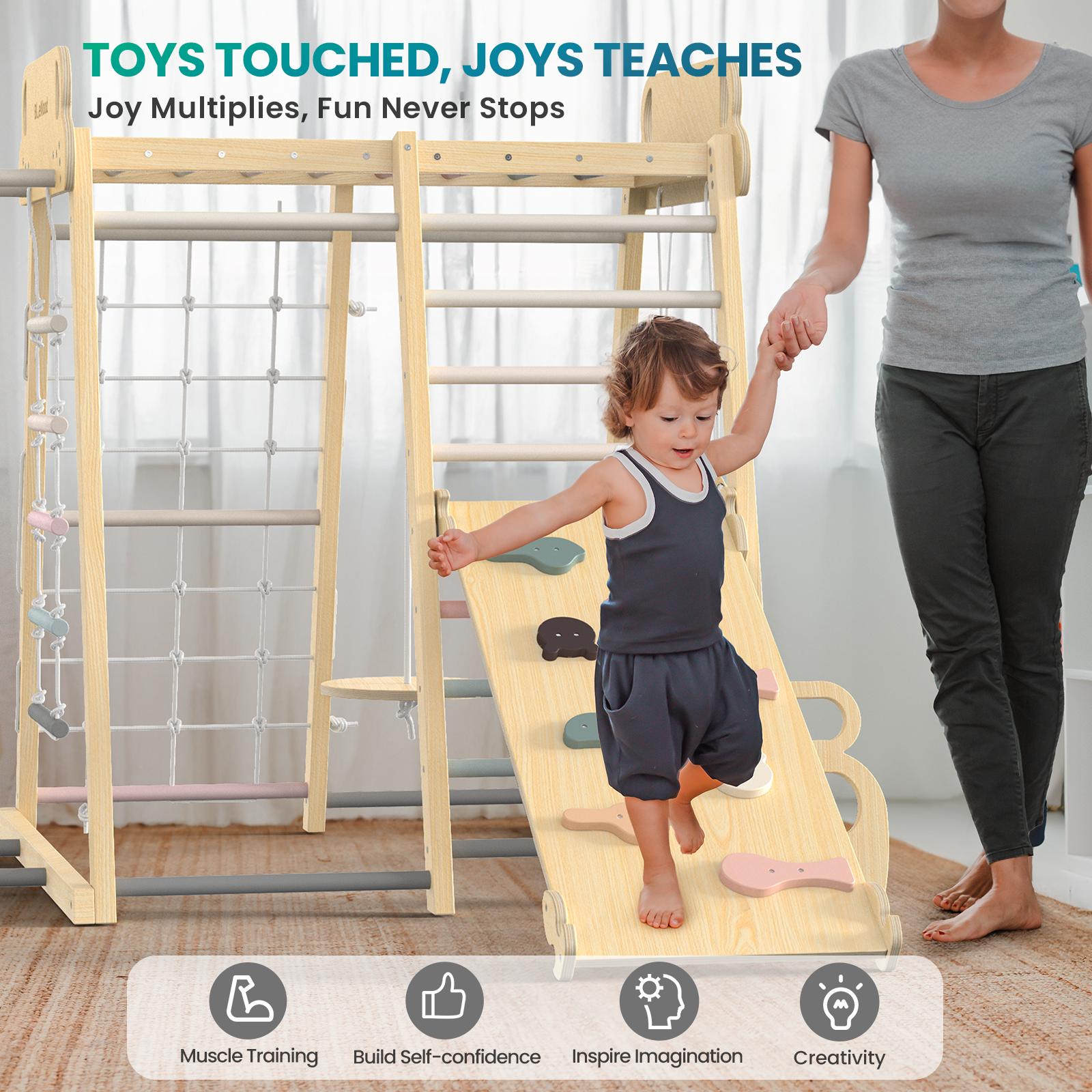 Safari Land - Juegos de columpios de gimnasio de jungla para interiores BlueWood®*Morandi