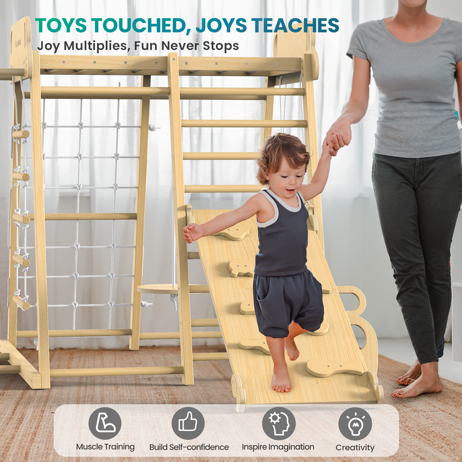 Safari Land- BlueWood® Indoor Jungle Gym Swing Sets*Natural Wood Tone