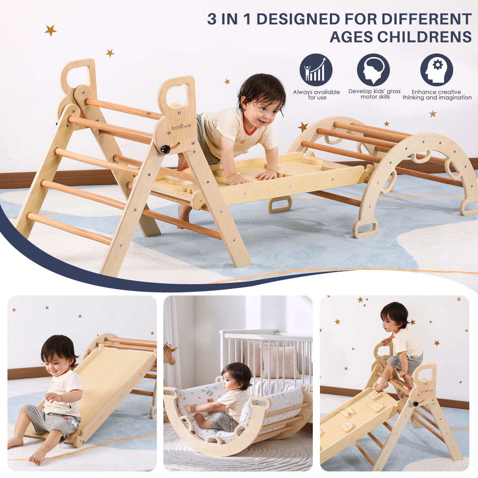 Nostalgia Series – BlueWood®’s Pikler Triangle Set with Cushions - 4 Color Options