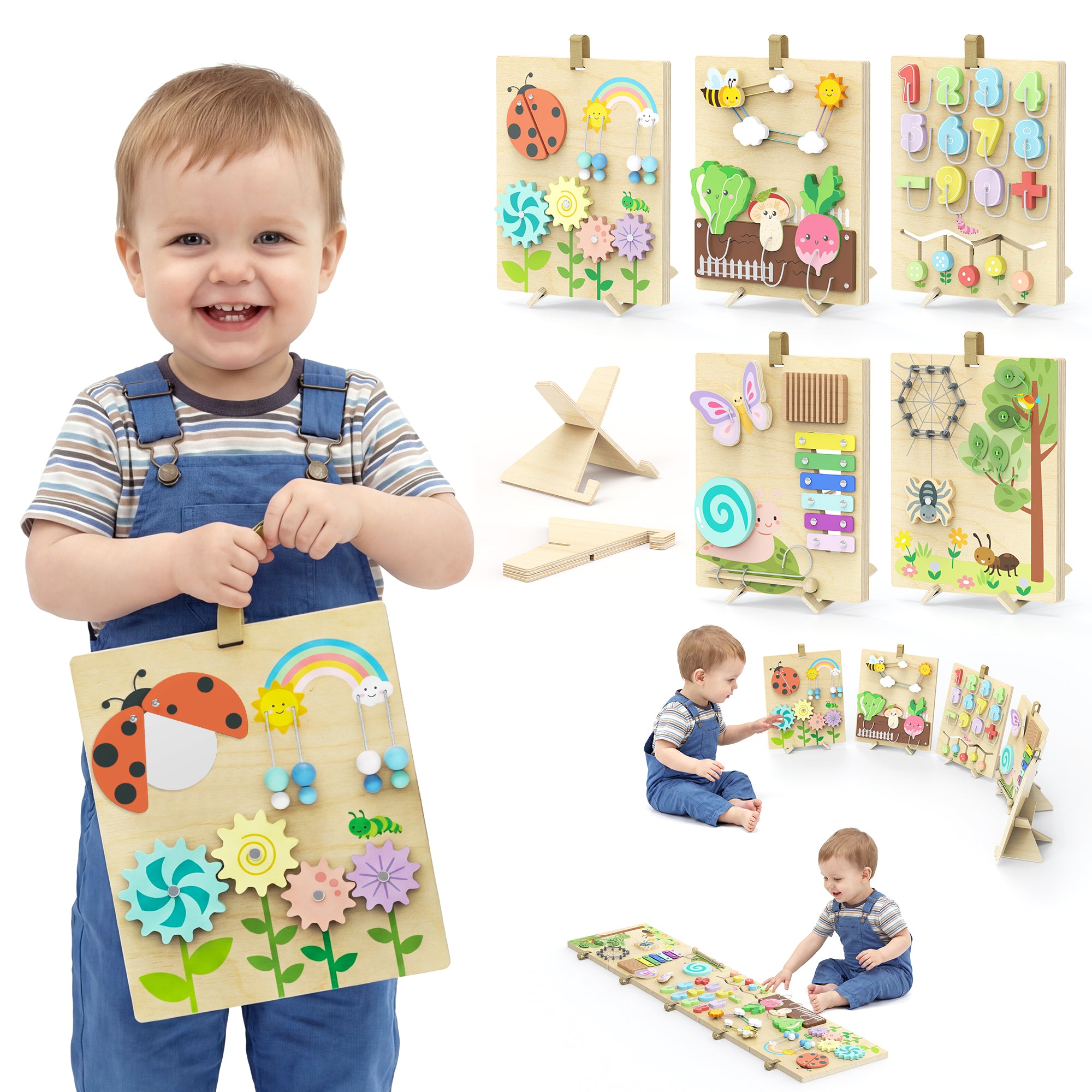 Giggle - 5-Piece Wooden Activity Board Set - Versatile Standing & Hanging