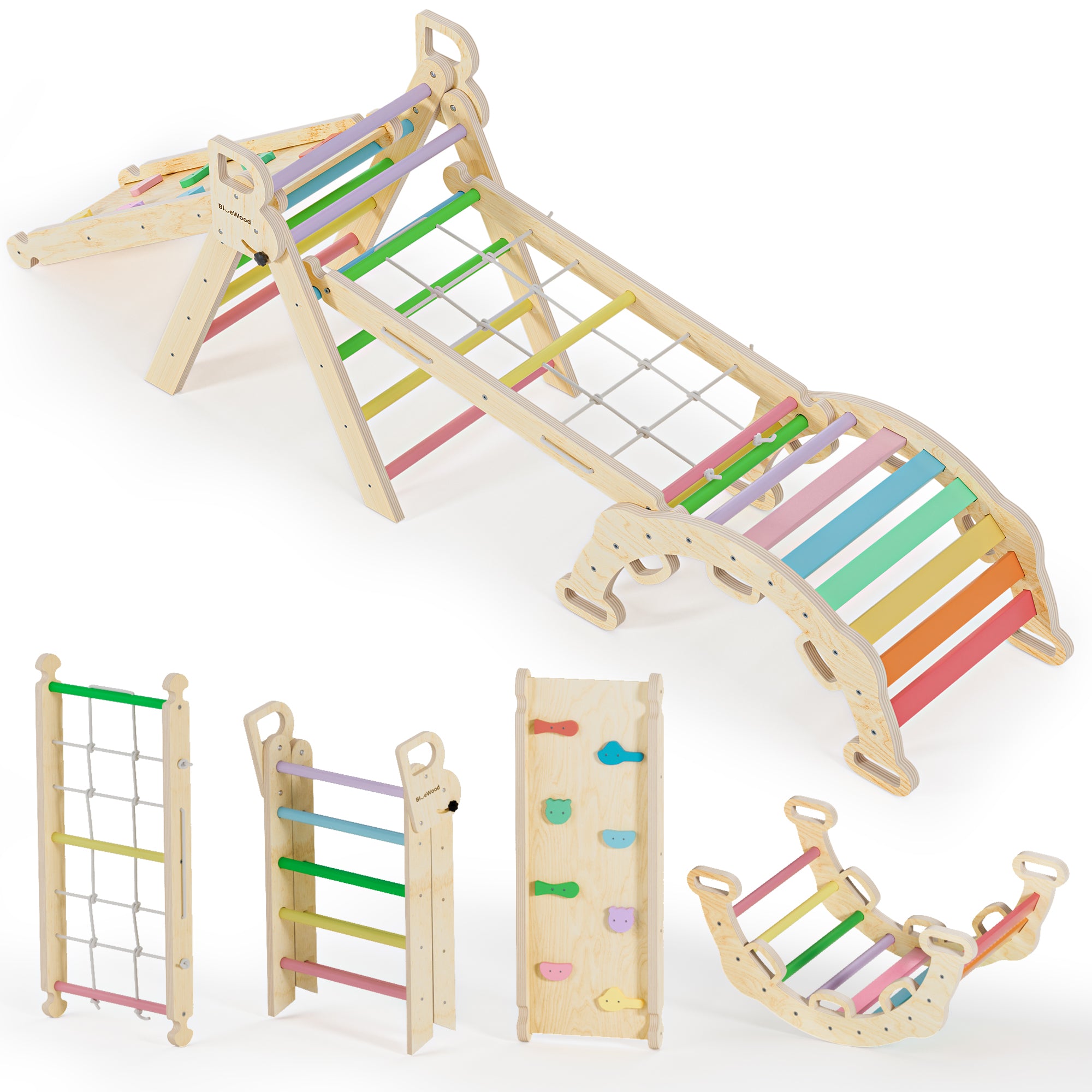 Aurora- BlueWood® Rope Ladder Pikler Triangle Set *Rainbow