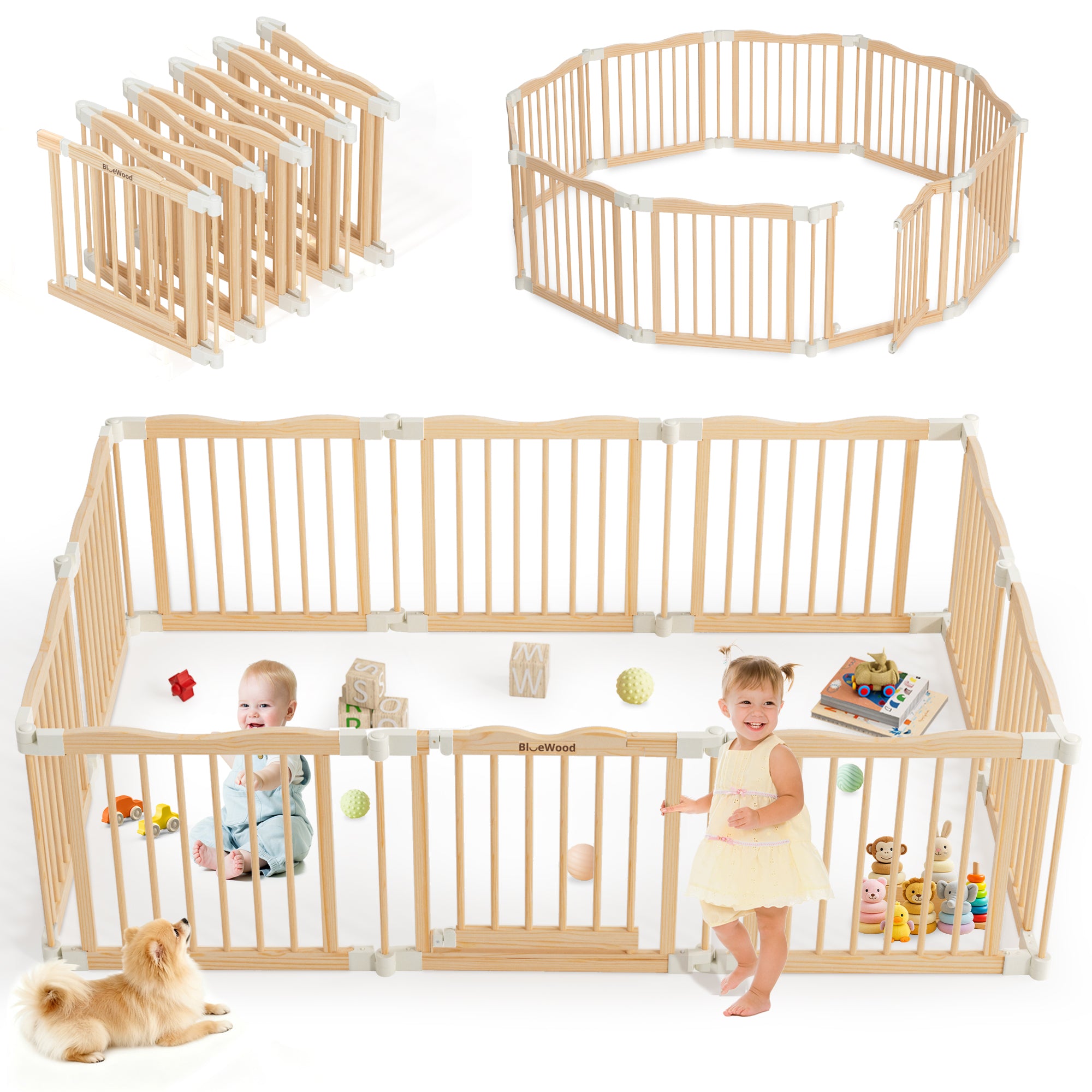Halo - BlueWood® Baby Gate Playpen, Foldable, Paint-Free Baby Playpen