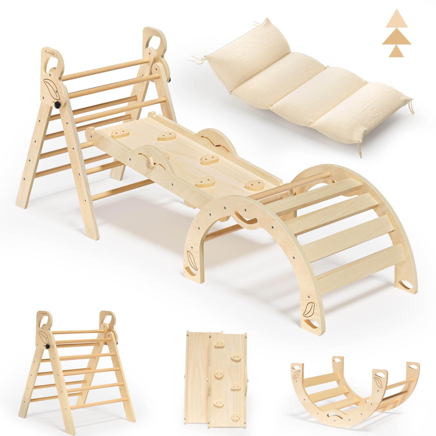 BlueWood Montessori Triangle Climbing Set, Indoor Playground for Kids - 3 - Piece, Complete with Pads