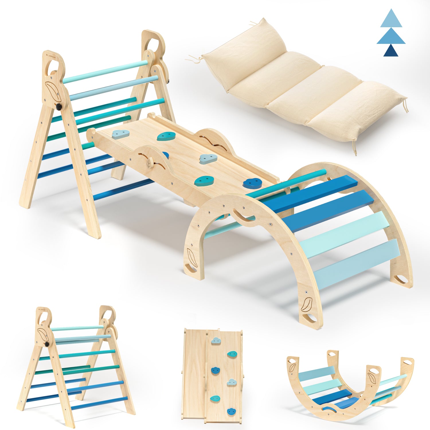 BlueWood Montessori Triangle Climbing Set, Indoor Playground for Kids - 3 - Piece, Complete with Pads