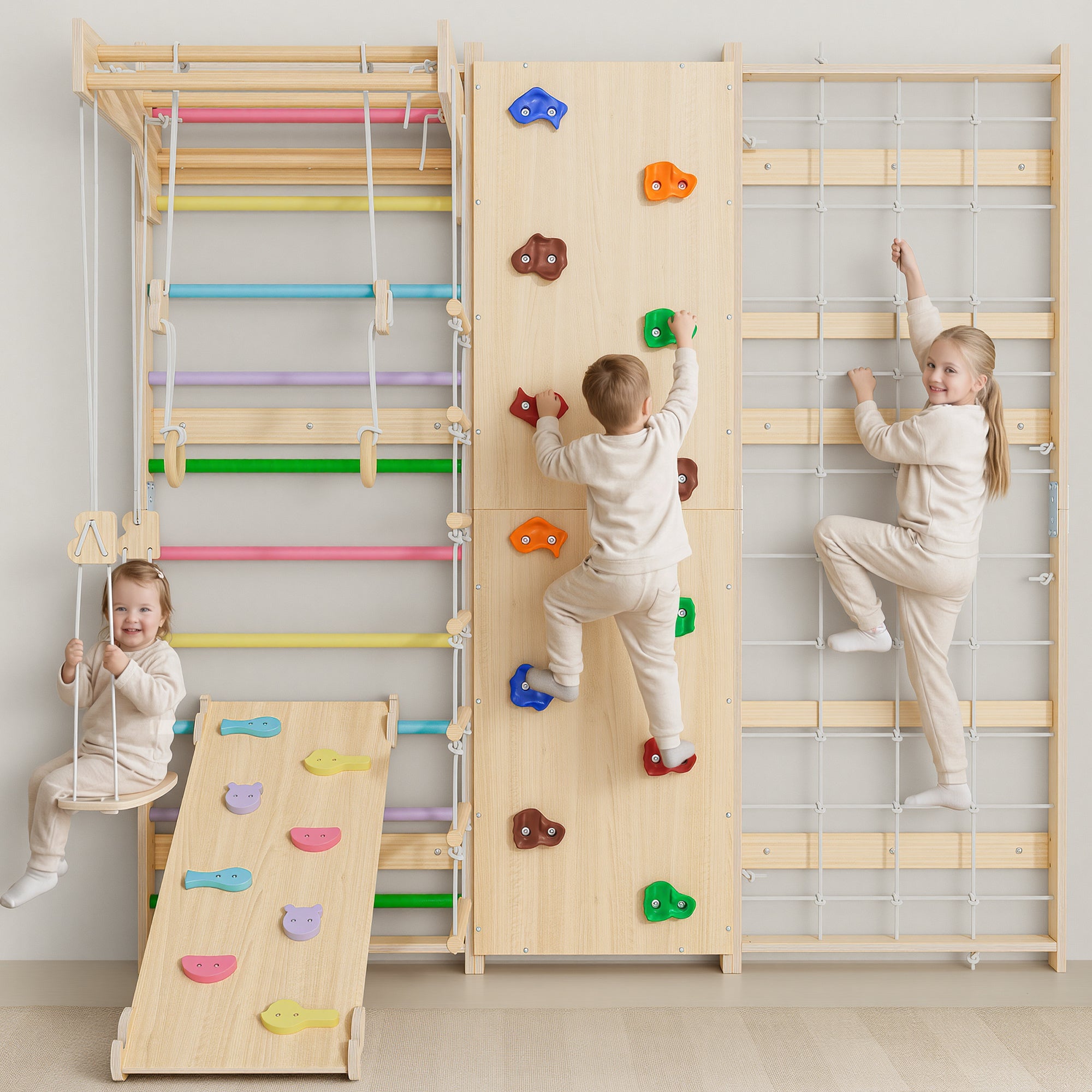 MODIG- BlueWood® Swedish Ladder Indoor Jungle Gym Swing Sets * Aurora Rainbow