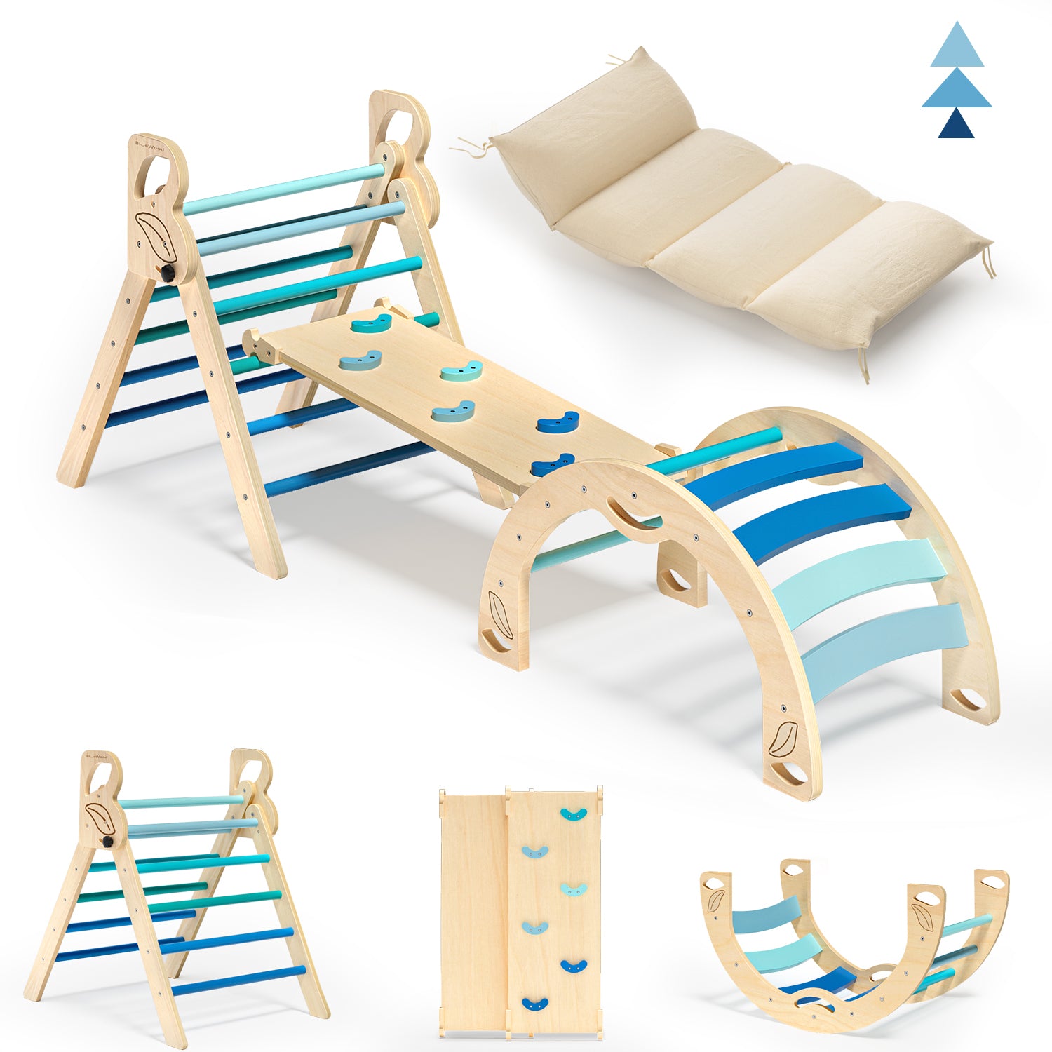 BlueWood Lightweight & Compact & Exquisite Montessori Triangle Climbing Set, Indoor Playground for Kids - 3 - Piece, Complete with Pads