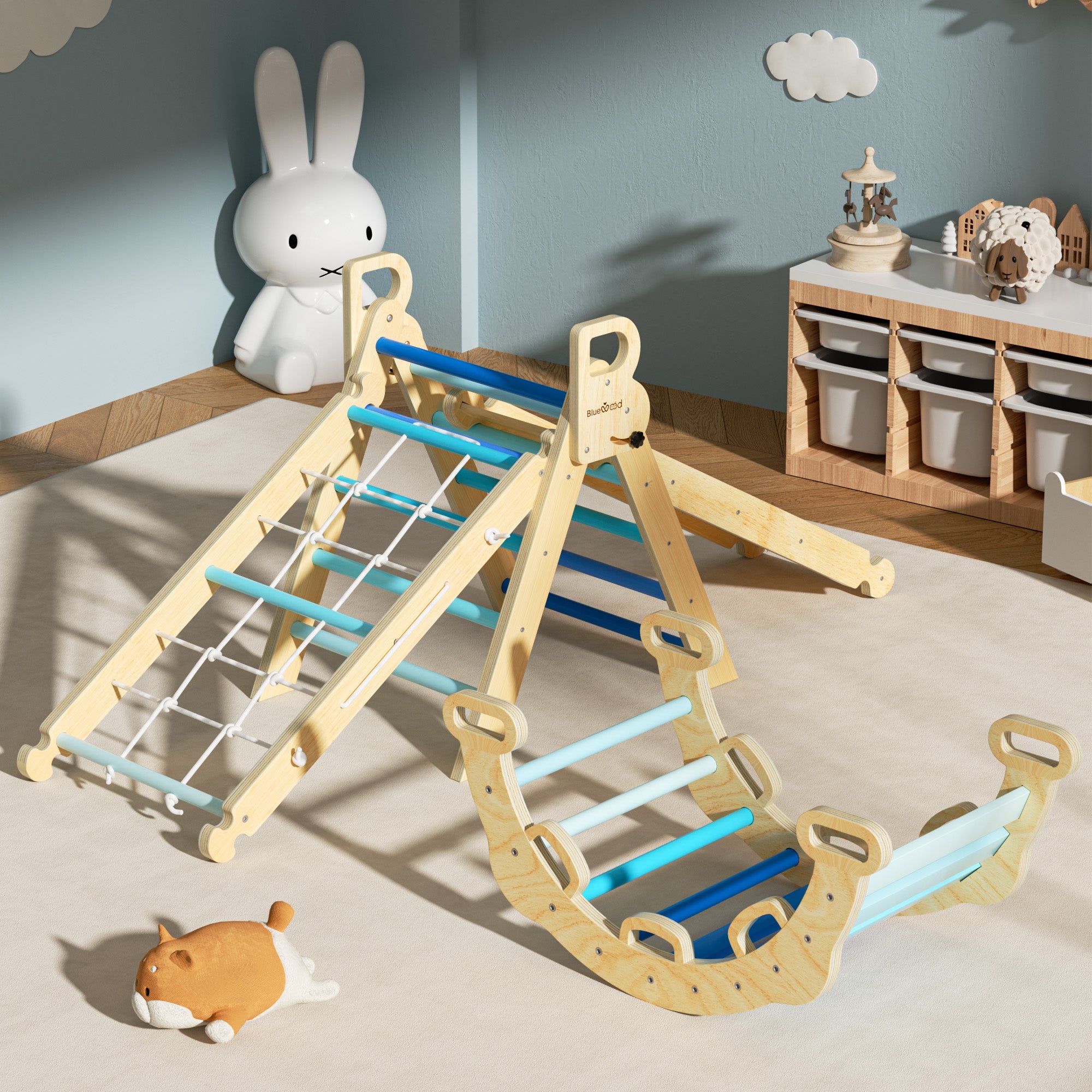 BlueWood® Gradient Blue Rope Ladder*Pikler Triangle Set