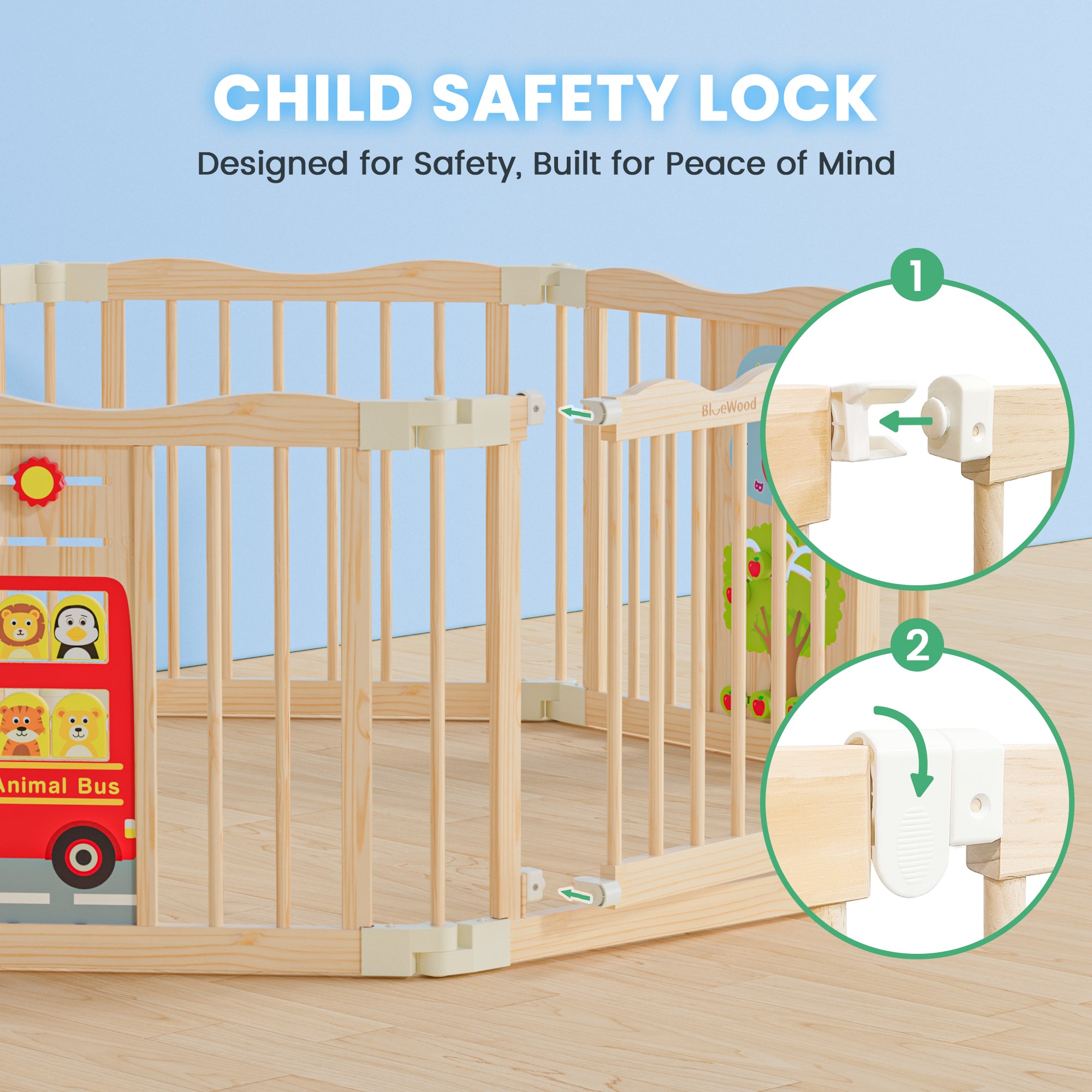 Halo - BlueWood® Baby Gate Playpen, Foldable, Busy Board Baby Playpen with Sensory Board Features *School Route