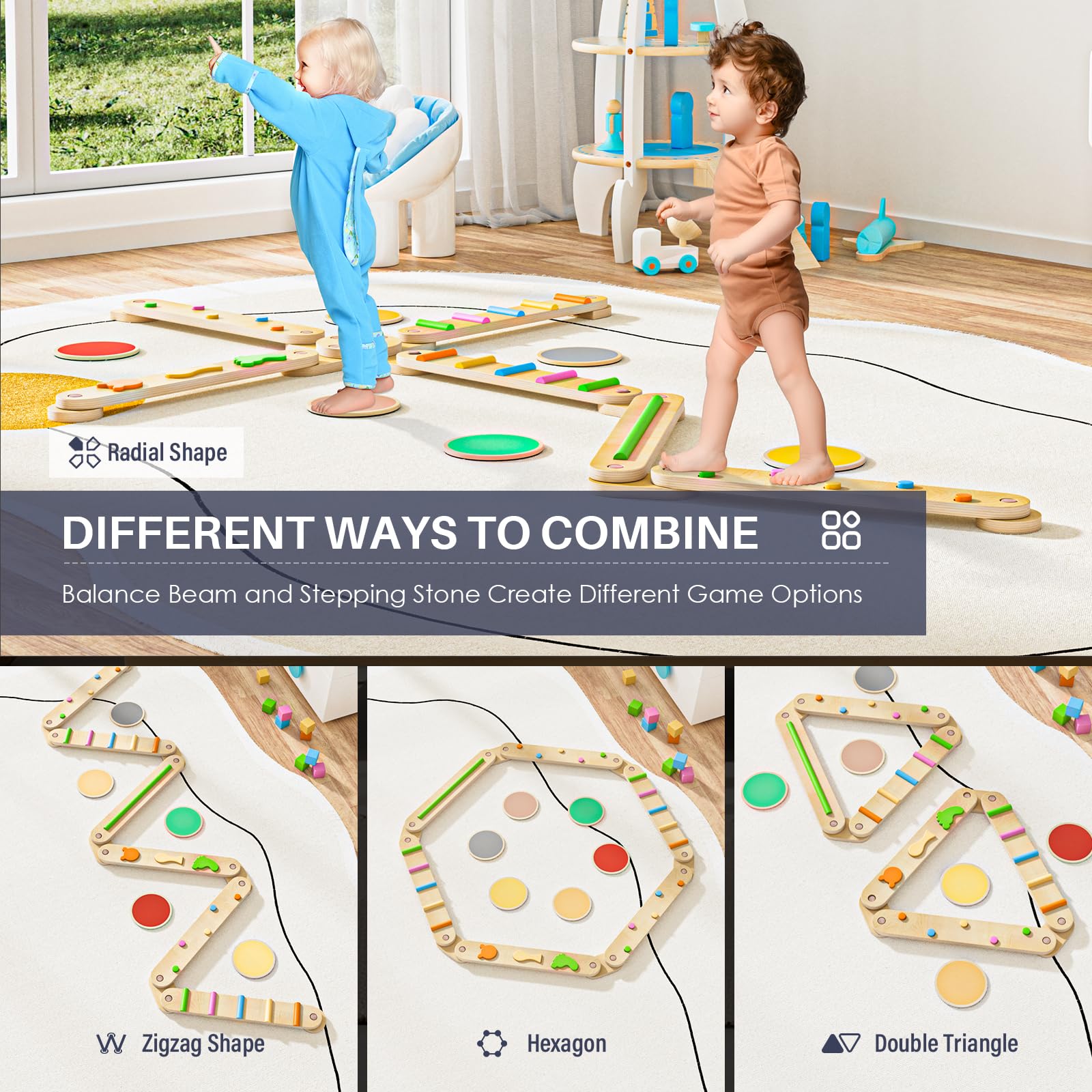 Anclaje - Viga de equilibrio BlueWood® 6 piezas *Arcoíris