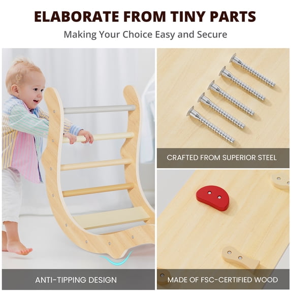 Pikler Triangle Set 8-in-1 Foldable Wooden Indoor Jungle Gym 1-Count