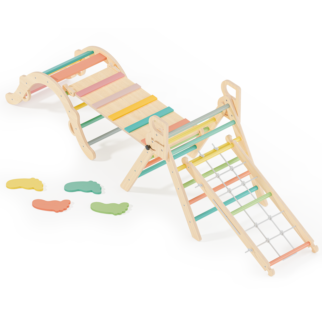 Ramble Series Pikler Triangle Playset with Rope Ladder （4pcs）- 5 Color Options