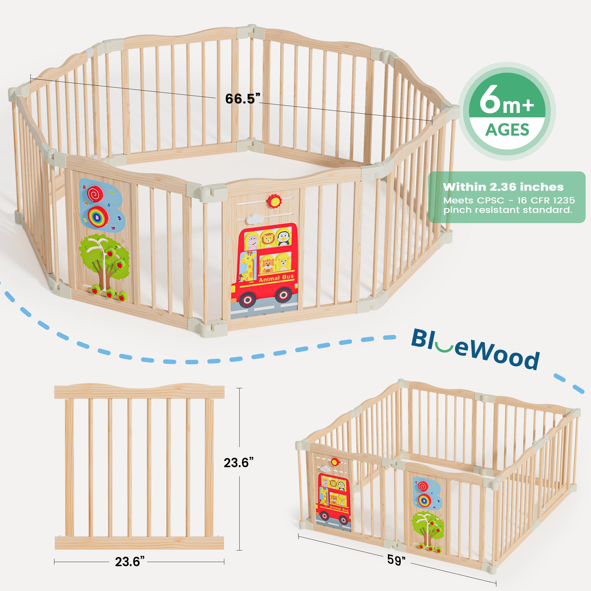 Halo - BlueWood® Baby Gate Playpen, Foldable, Busy Board Baby Playpen with Sensory Board Features *School Route
