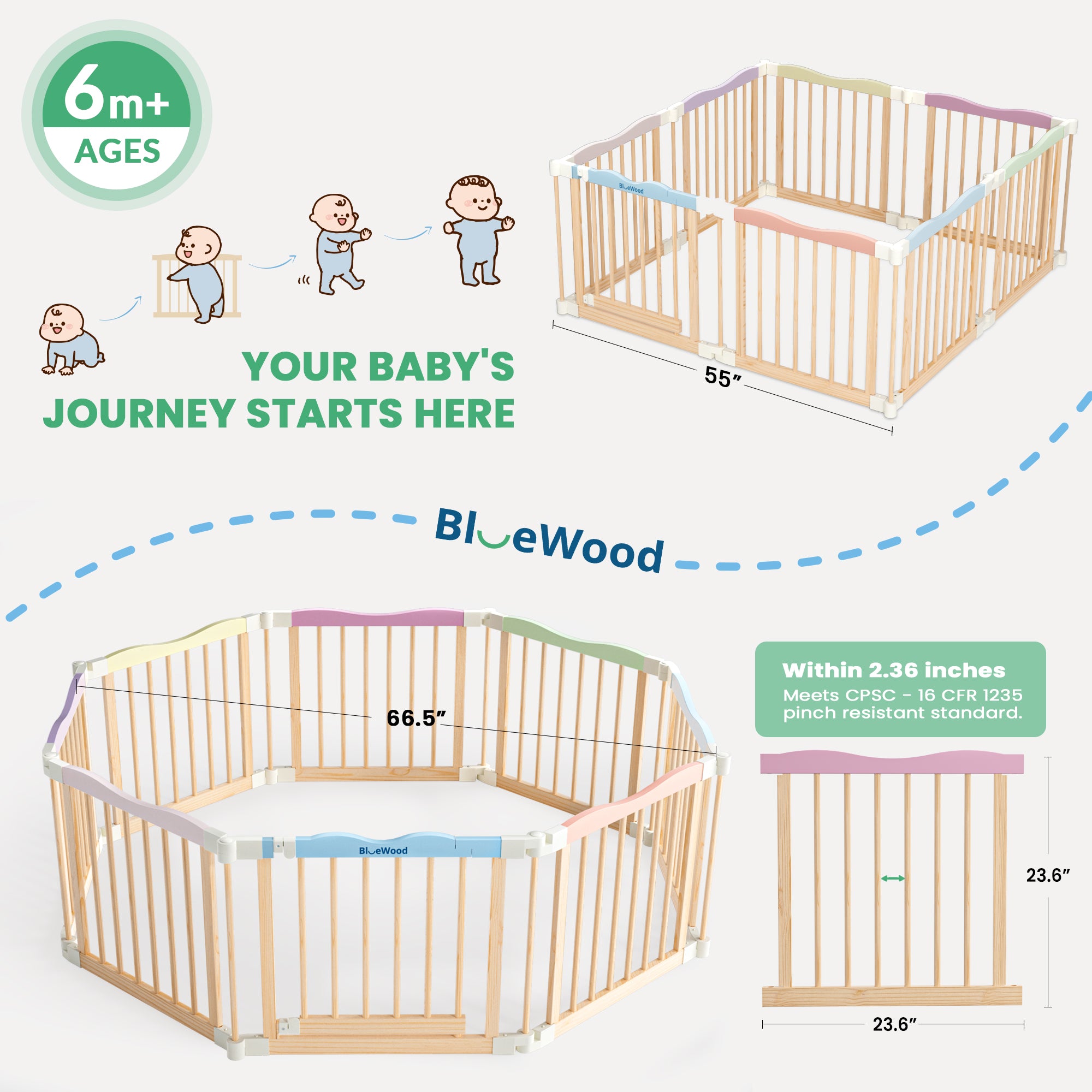 Halo - BlueWood® Baby Gate Playpen, Foldable, Baby Playpen 8pcs