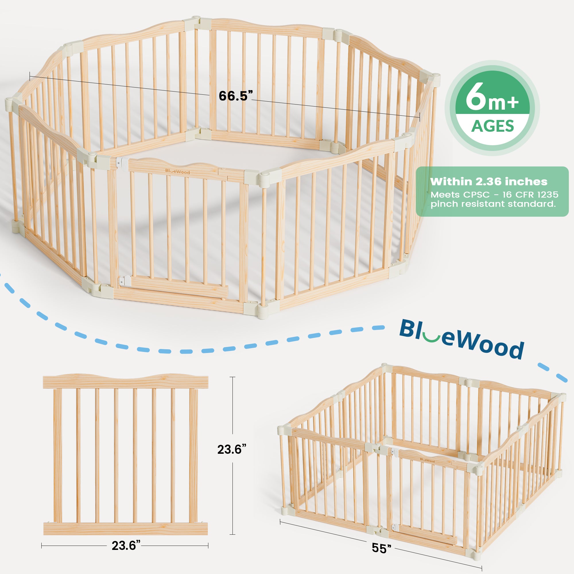 Halo - BlueWood® Baby Gate Playpen, Foldable, Paint-Free Baby Playpen