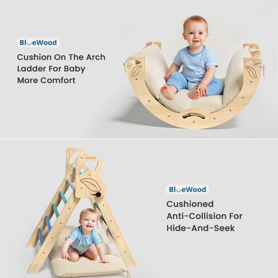 Pikler Triangle Set Indoor Playground Climber Lightweight Compact 3-Piece Blue