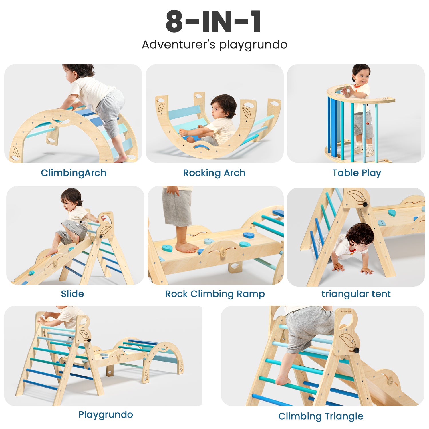 BlueWood Montessori Triangle Climbing Set, Indoor Playground for Kids - 3 - Piece, Complete with Pads