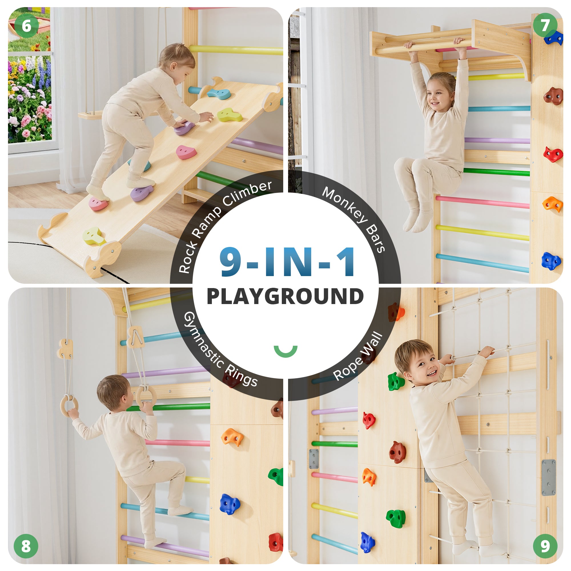 MODIG- BlueWood® Swedish Ladder Indoor Jungle Gym Swing Sets * Aurora Rainbow