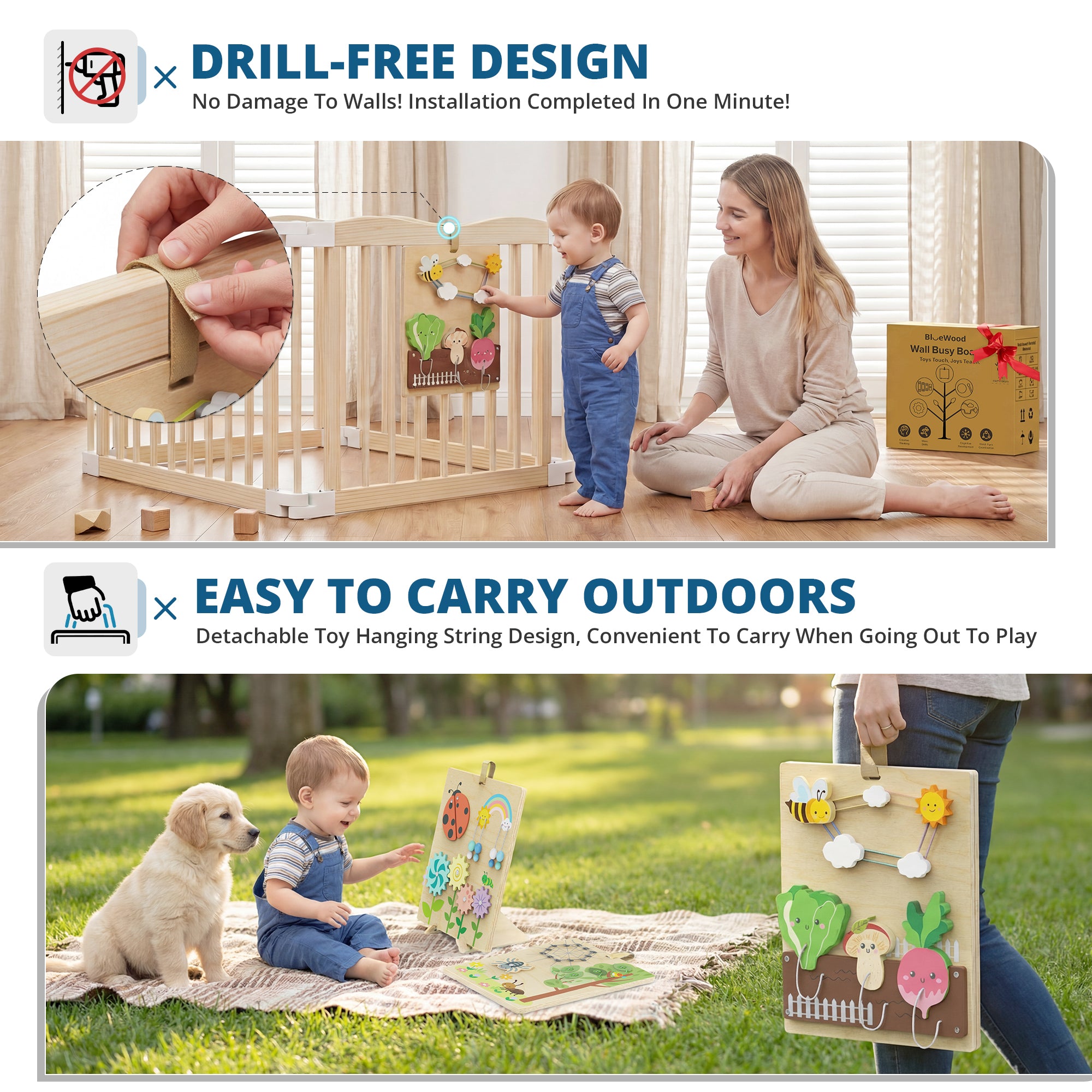 Giggle - 5-Piece Wooden Activity Board Set - Versatile Standing & Hanging