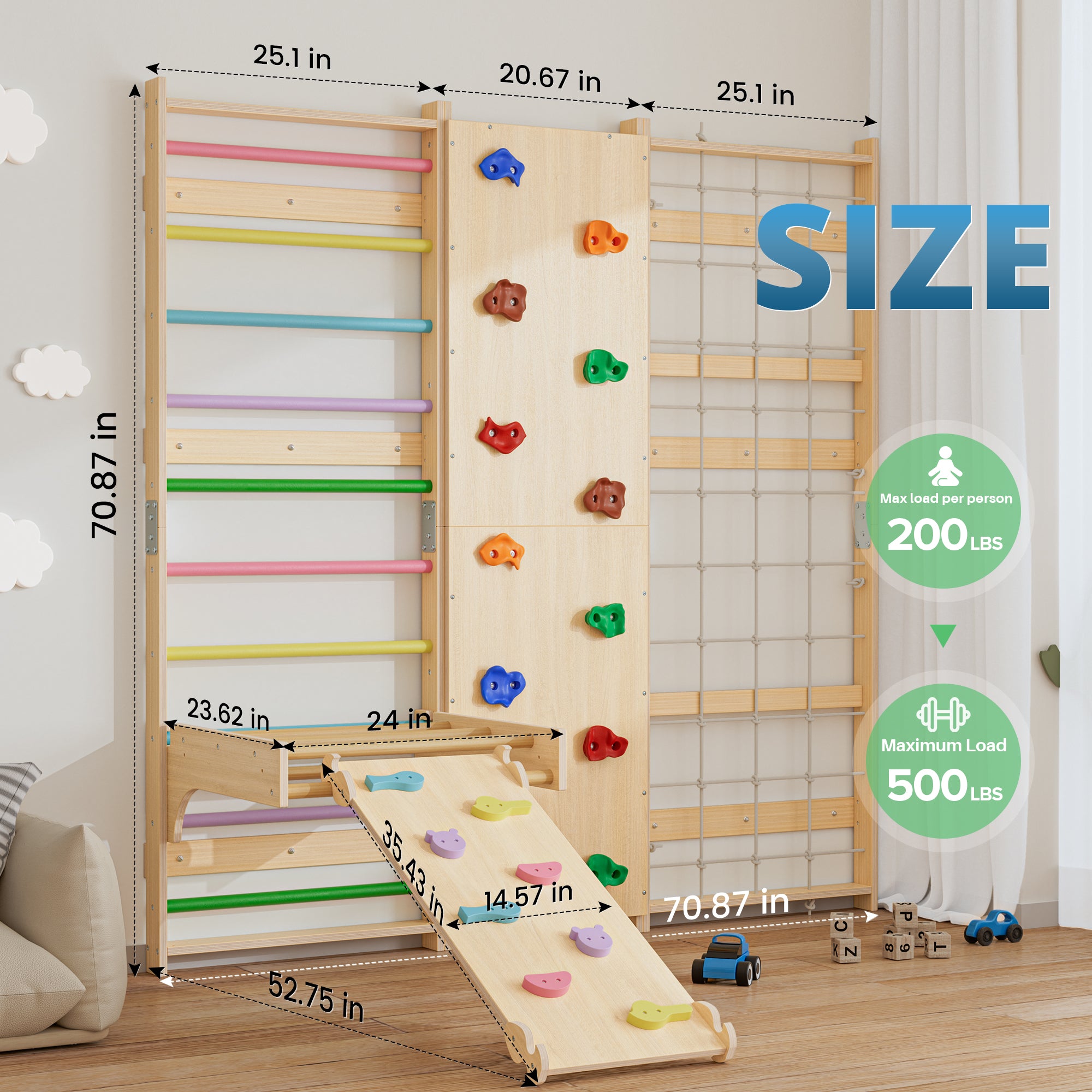 MODIG- BlueWood® Swedish Ladder Indoor Jungle Gym Swing Sets * Aurora Rainbow