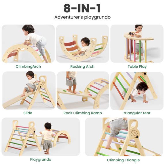 Triangle Climbing Set Indoor Playground Lightweight Compact Wood Multicolor for Kids 3-Piece