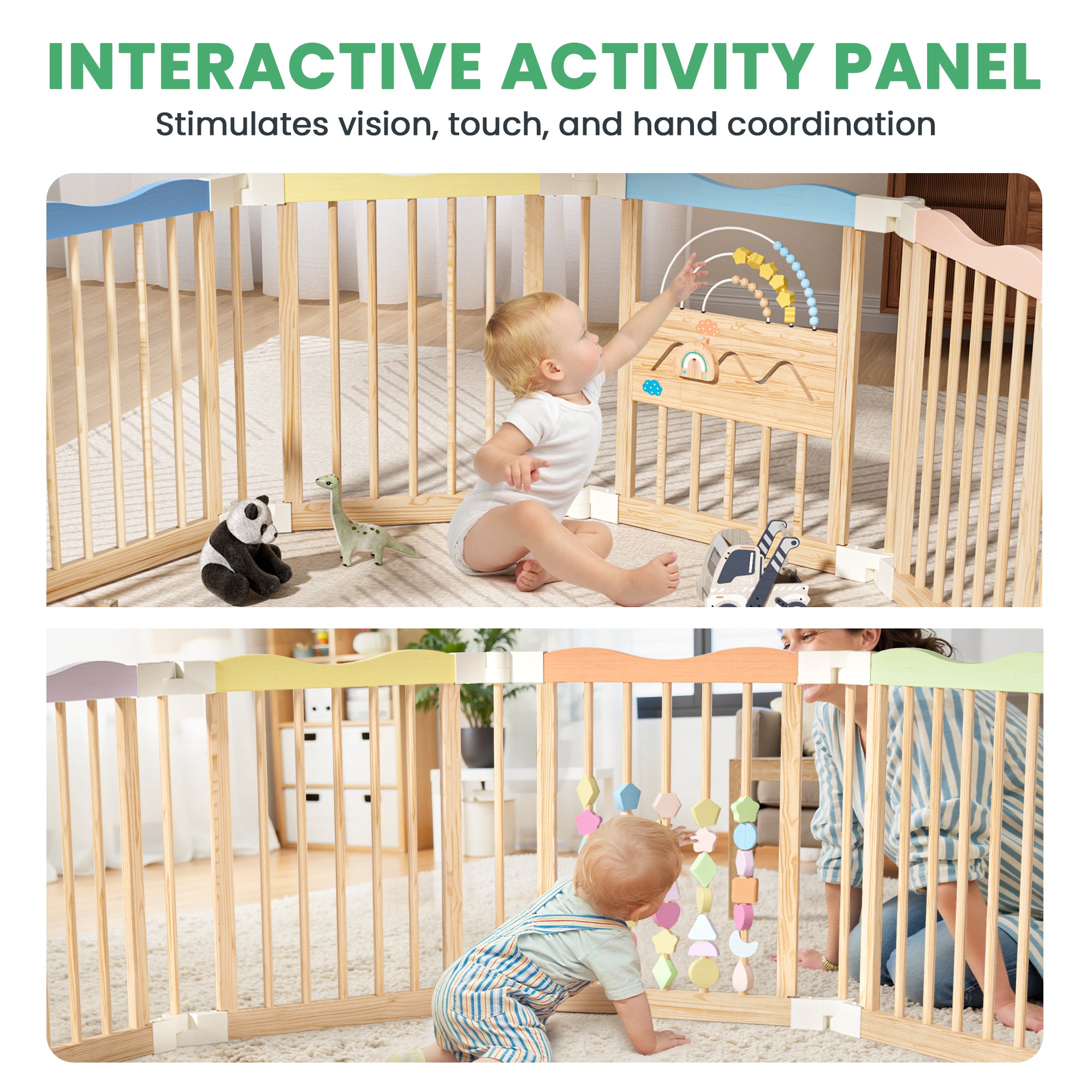Halo - BlueWood® Baby Gate Playpen, Foldable, Baby Playpen with Sensory Board Features *Rainbow