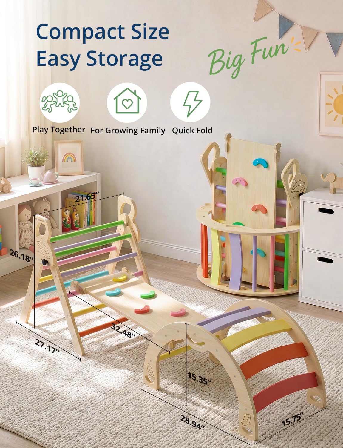 Pikler Triangle Set, Indoor Pickler Toddler Climbing Toy, Ages 1-7