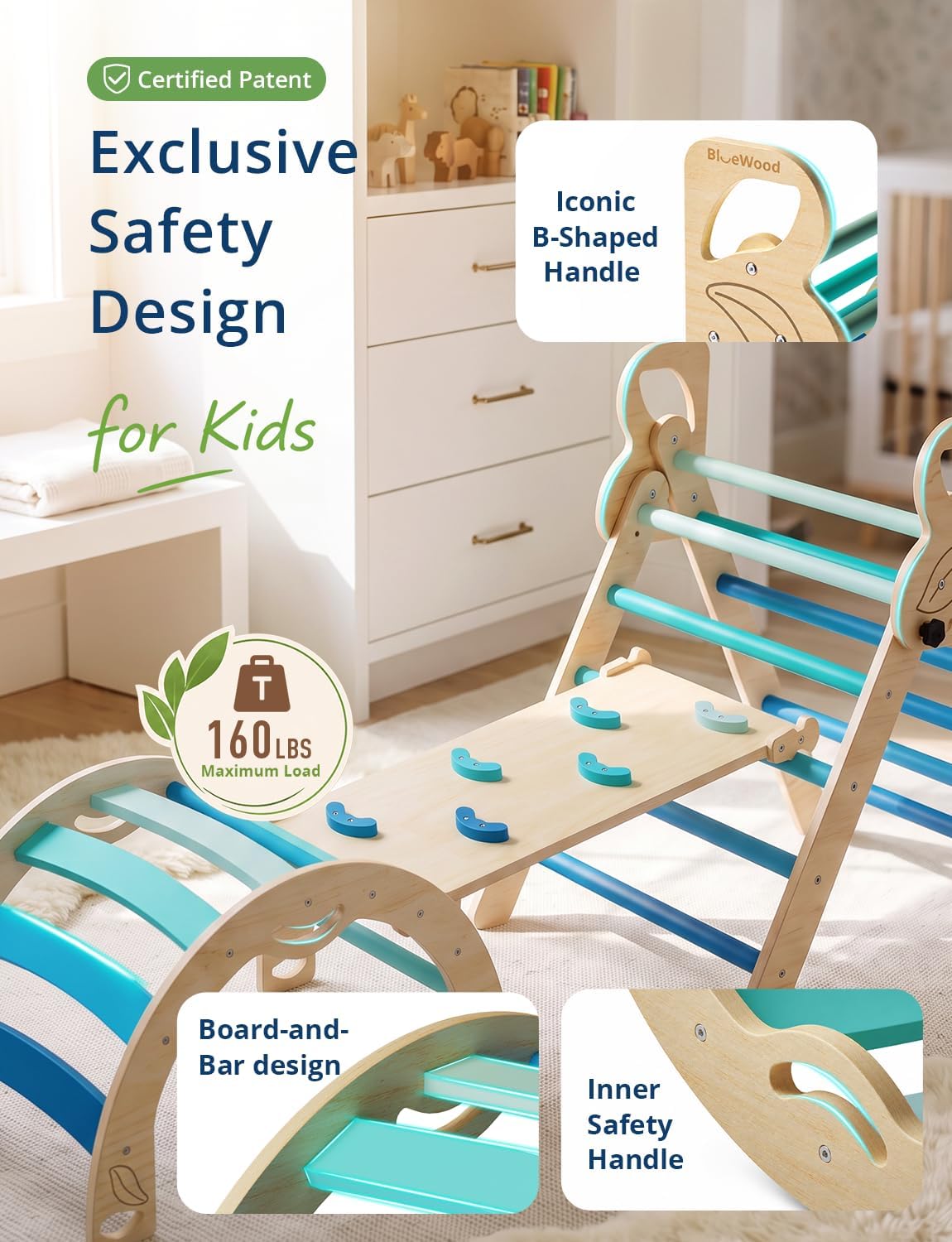 Pikler Triangle Set, Indoor Pickler Toddler Climbing Toy, Ages 1-7