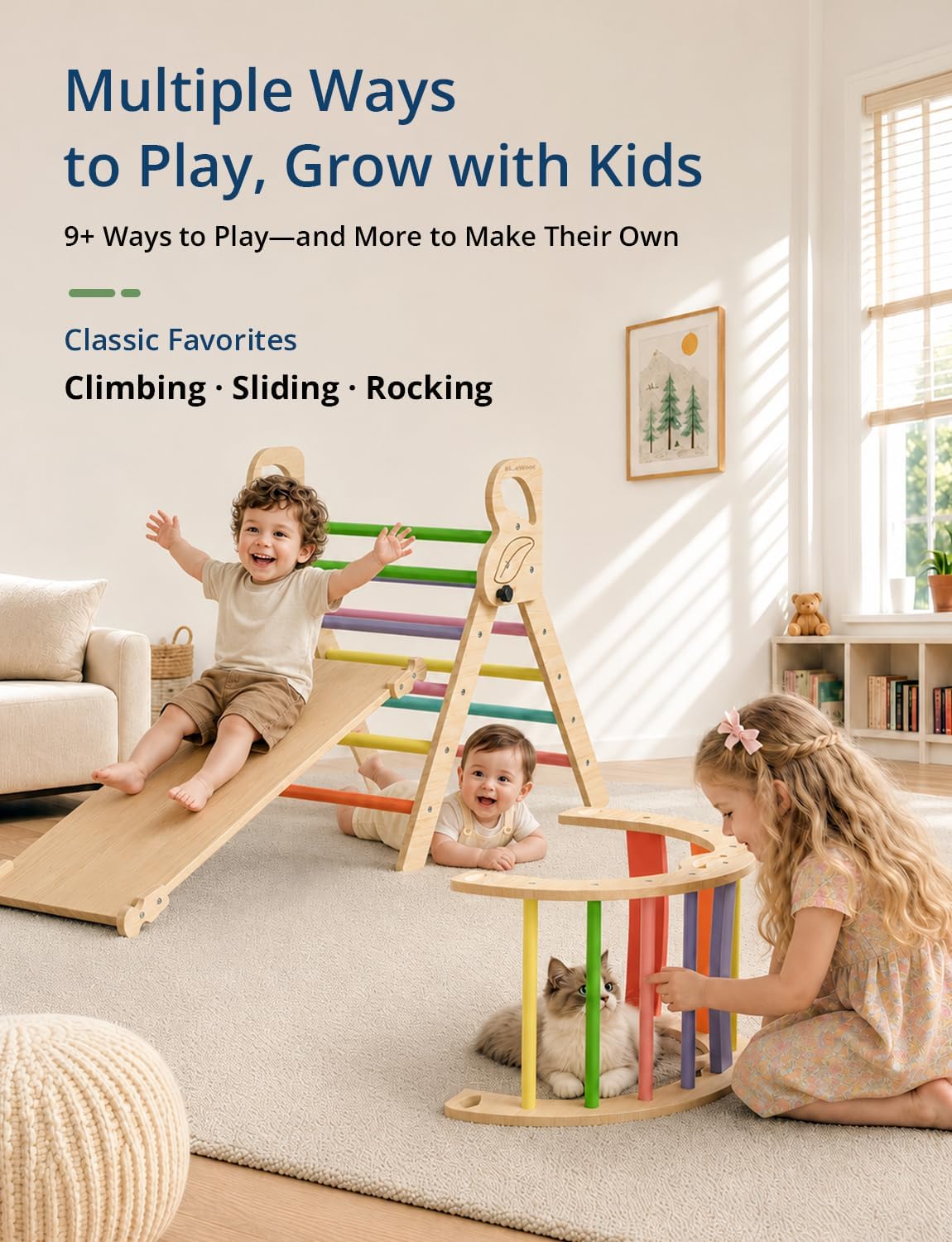 Pikler Triangle Set, Indoor Pickler Toddler Climbing Toy, Ages 1-7