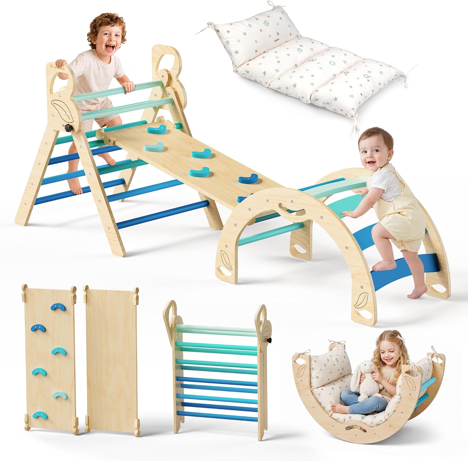 Pikler Triangle Set, Indoor Pickler Toddler Climbing Toy, Ages 1-7