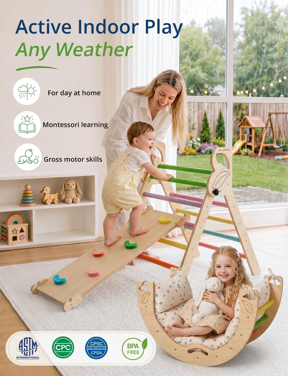 Pikler Triangle Set, Indoor Pickler Toddler Climbing Toy, Ages 1-7