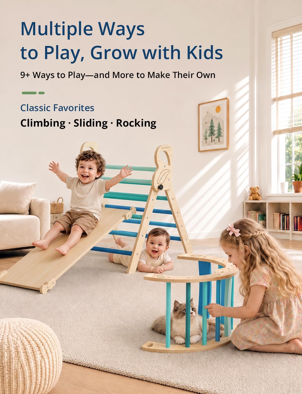Pikler Triangle Set, Indoor Pickler Toddler Climbing Toy, Ages 1-7