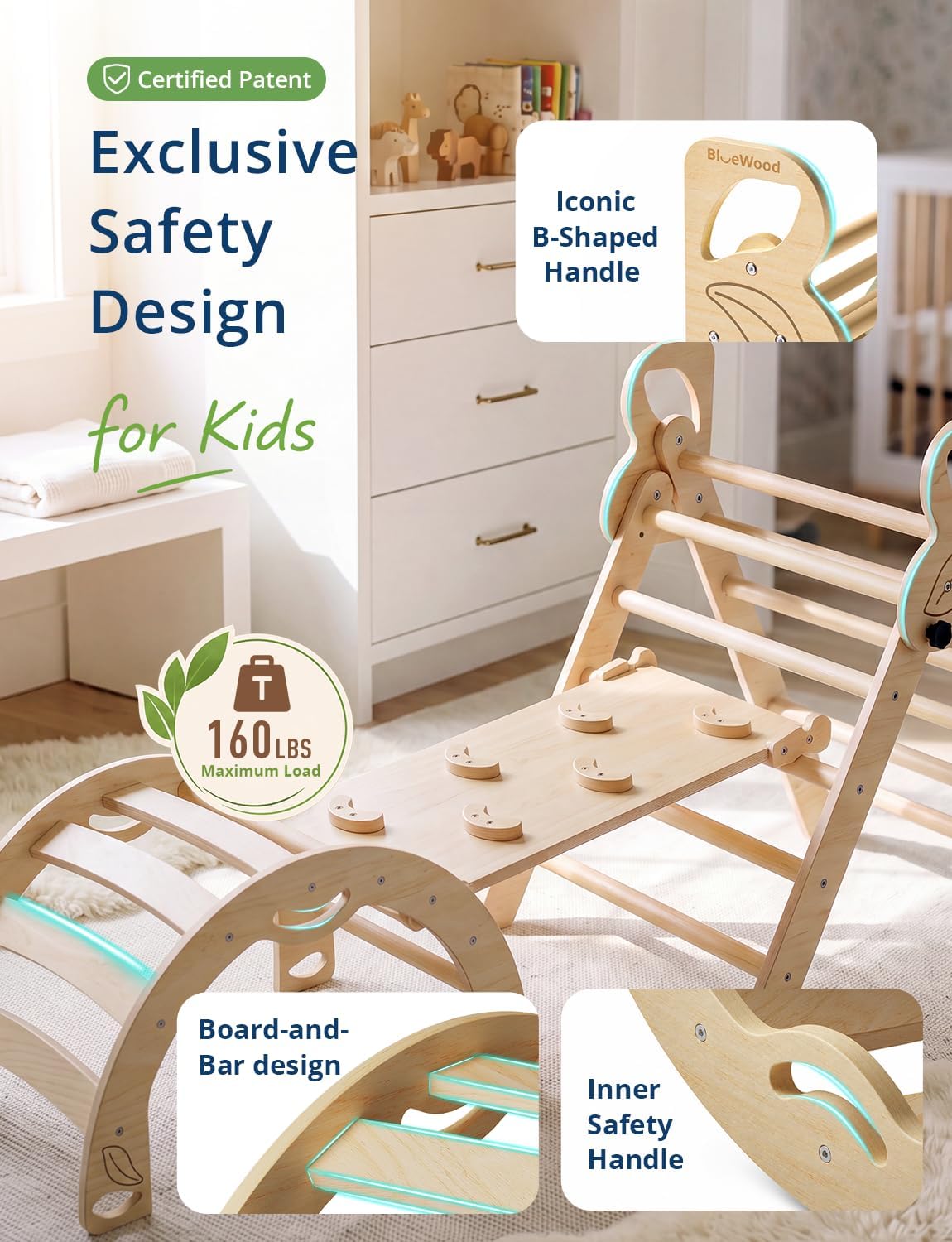 Pikler Triangle Set, Indoor Pickler Toddler Climbing Toy, Ages 1-7