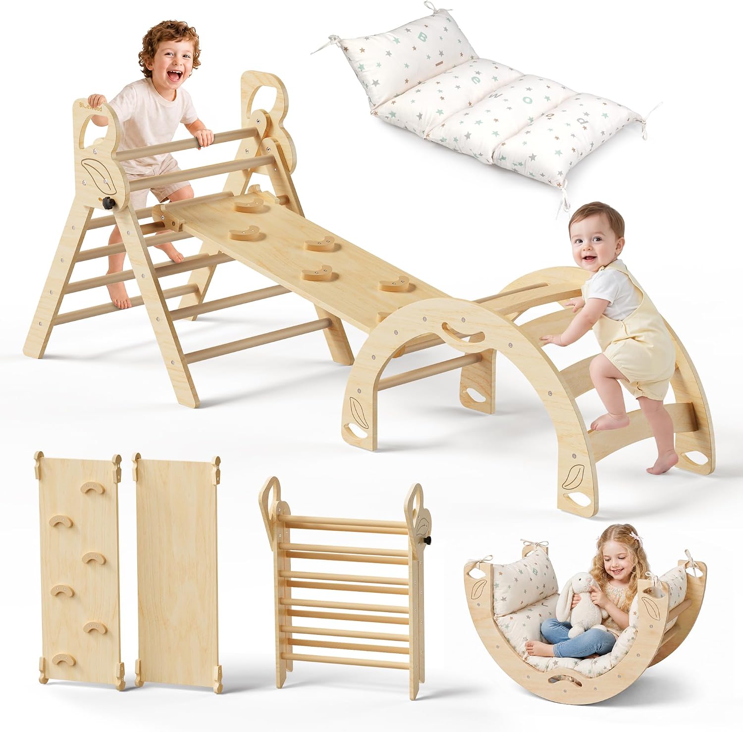 Pikler Triangle Set, Indoor Pickler Toddler Climbing Toy, Ages 1-7